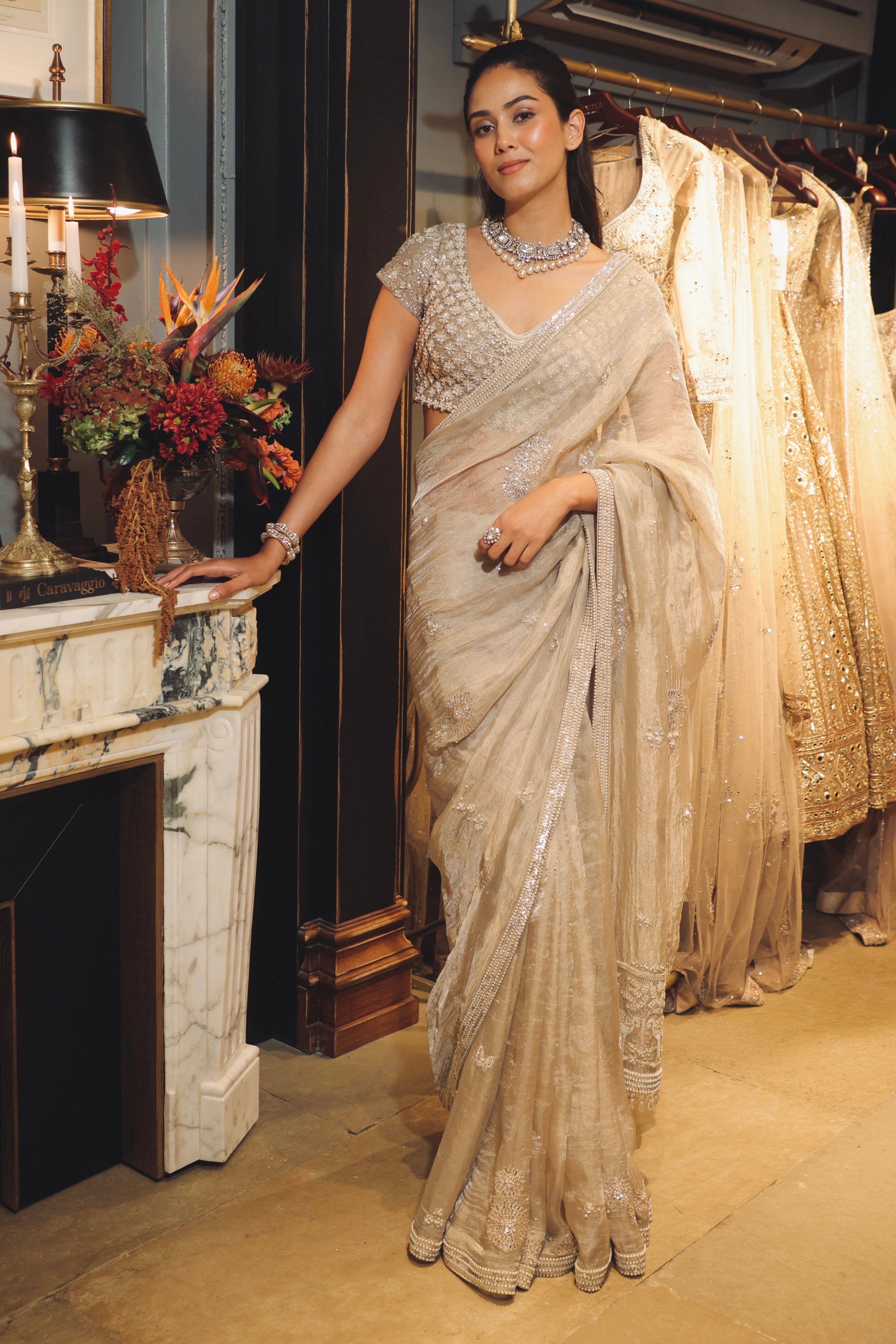 The Tarnished Silver Wild Dandelion Tissue Saree