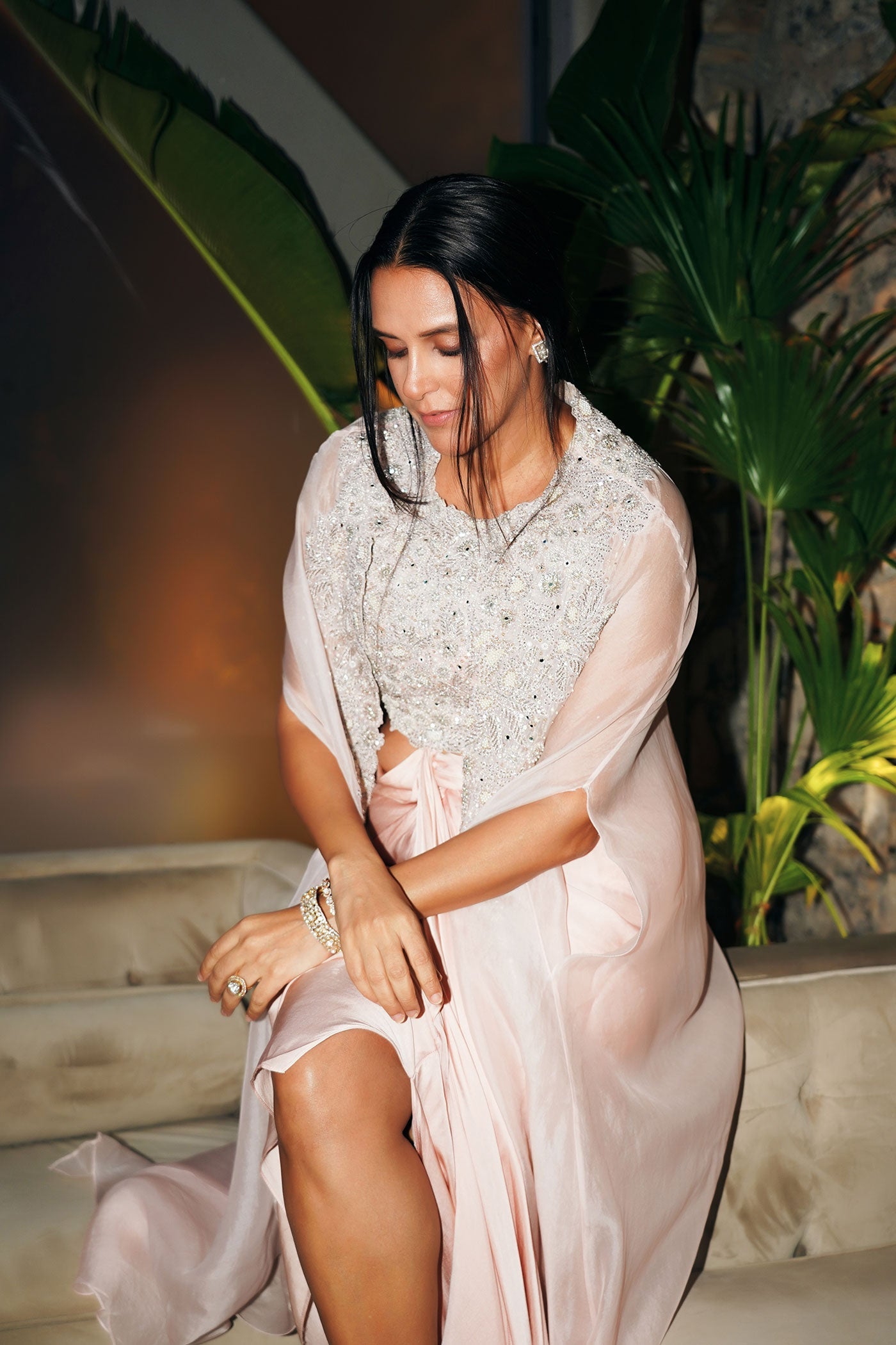 The Iconic Blush Tulip Couture Knotted Dhoti Cape