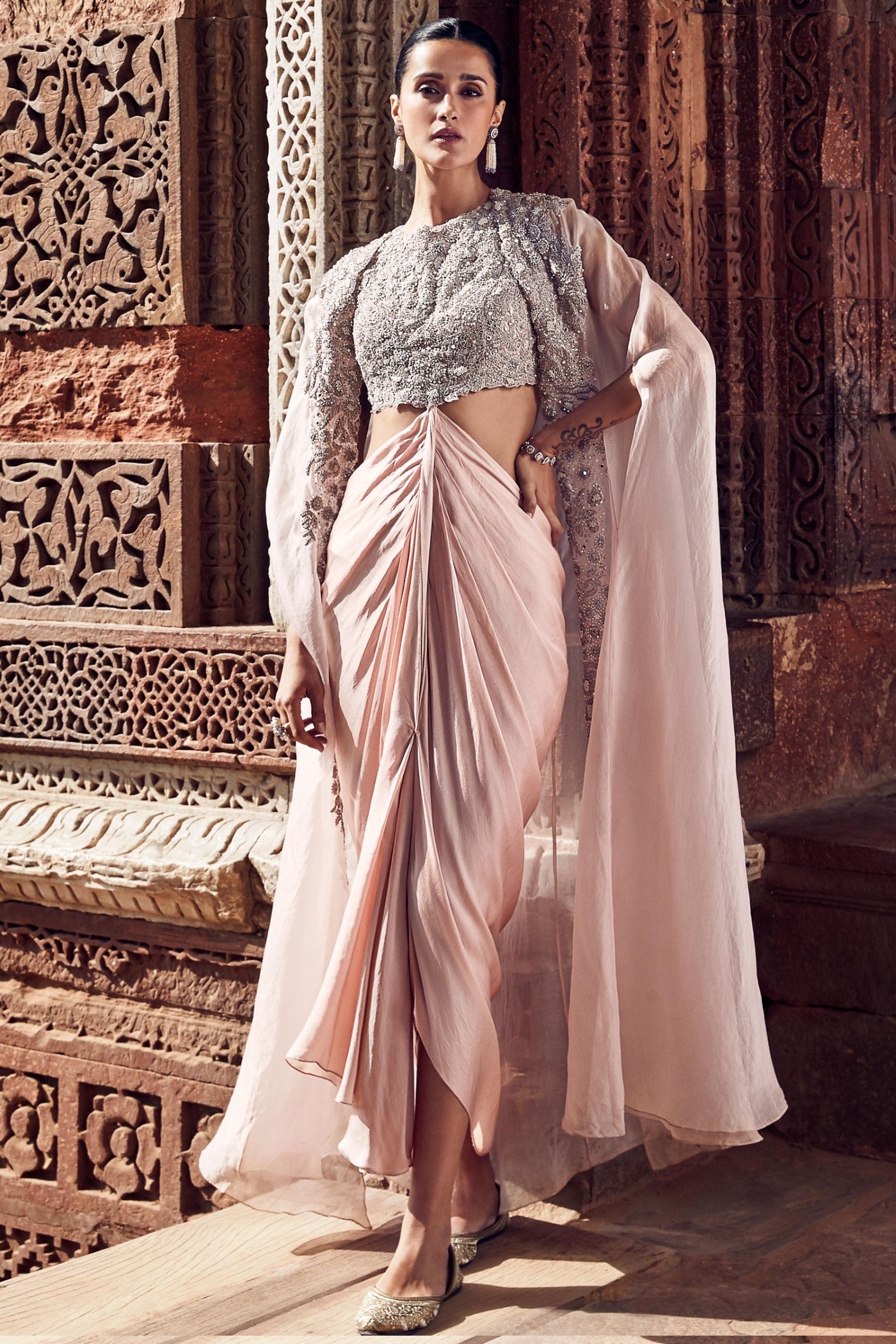 The Iconic Blush Tulip Couture Knotted Dhoti Cape