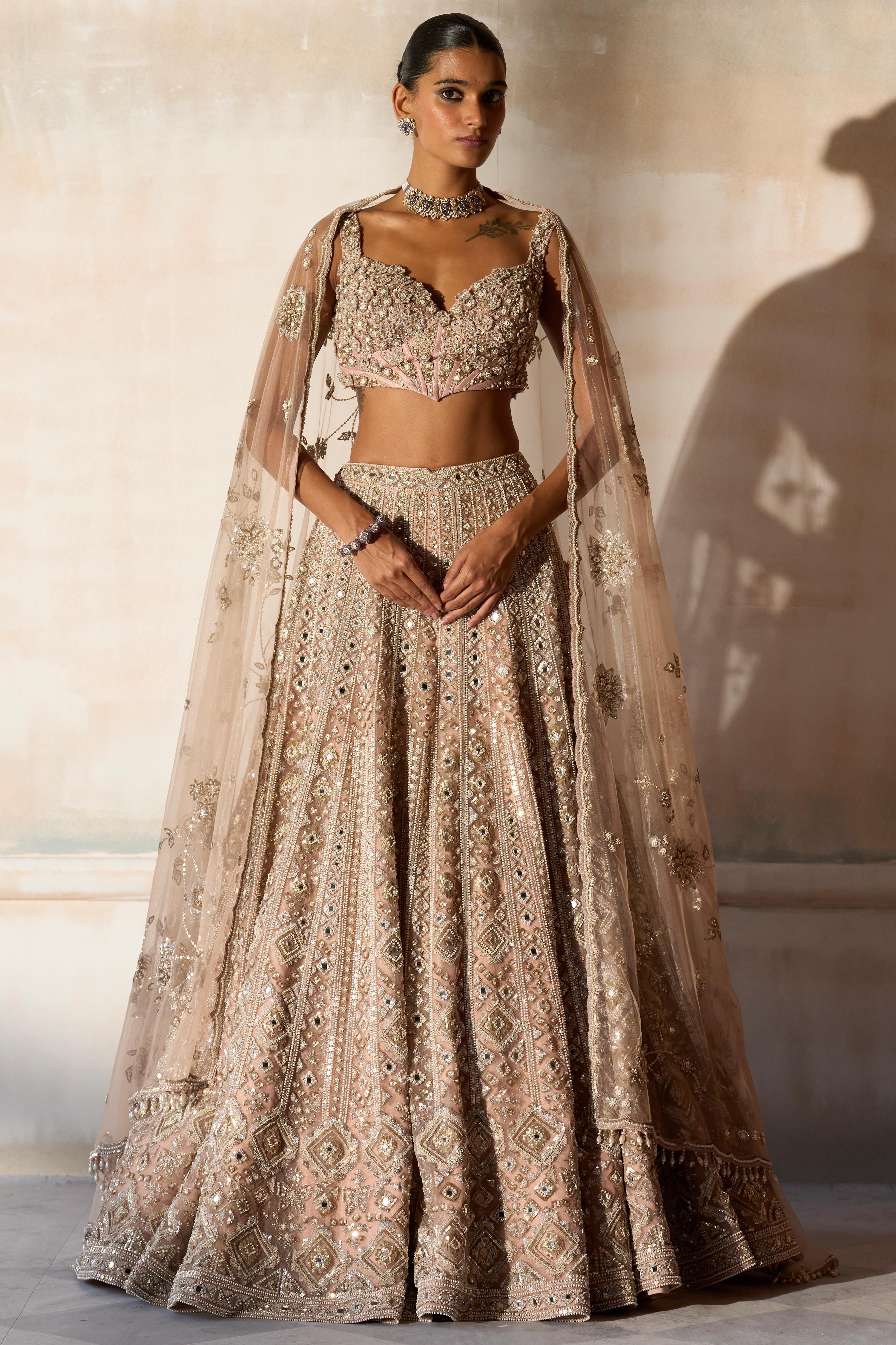 The Aztec Zardozi Faded Apricot Lehenga