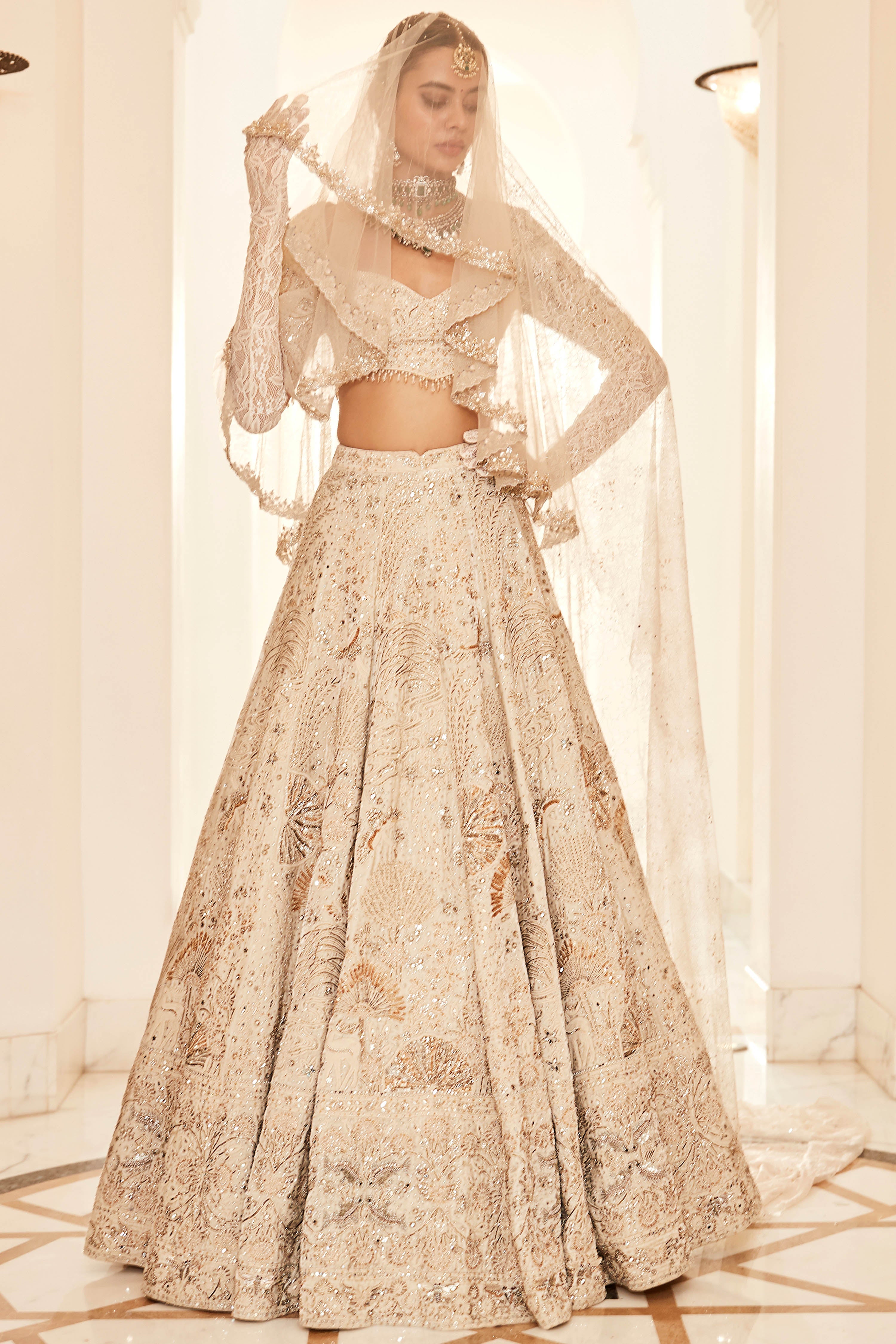 The wild Seascape Snow Velvet Lehenga
