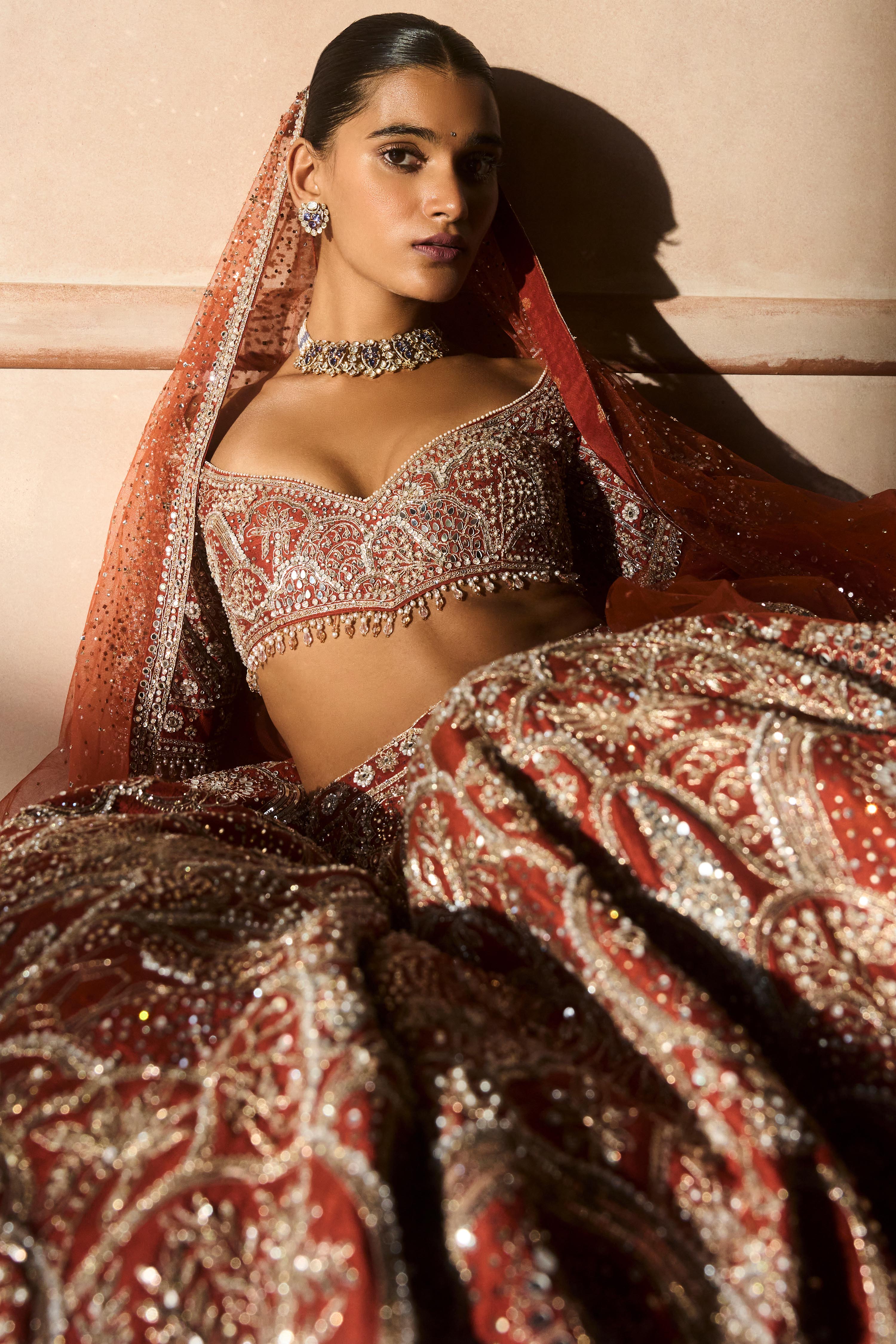 The Vintage Matsya Palace Tangerine Lehenga