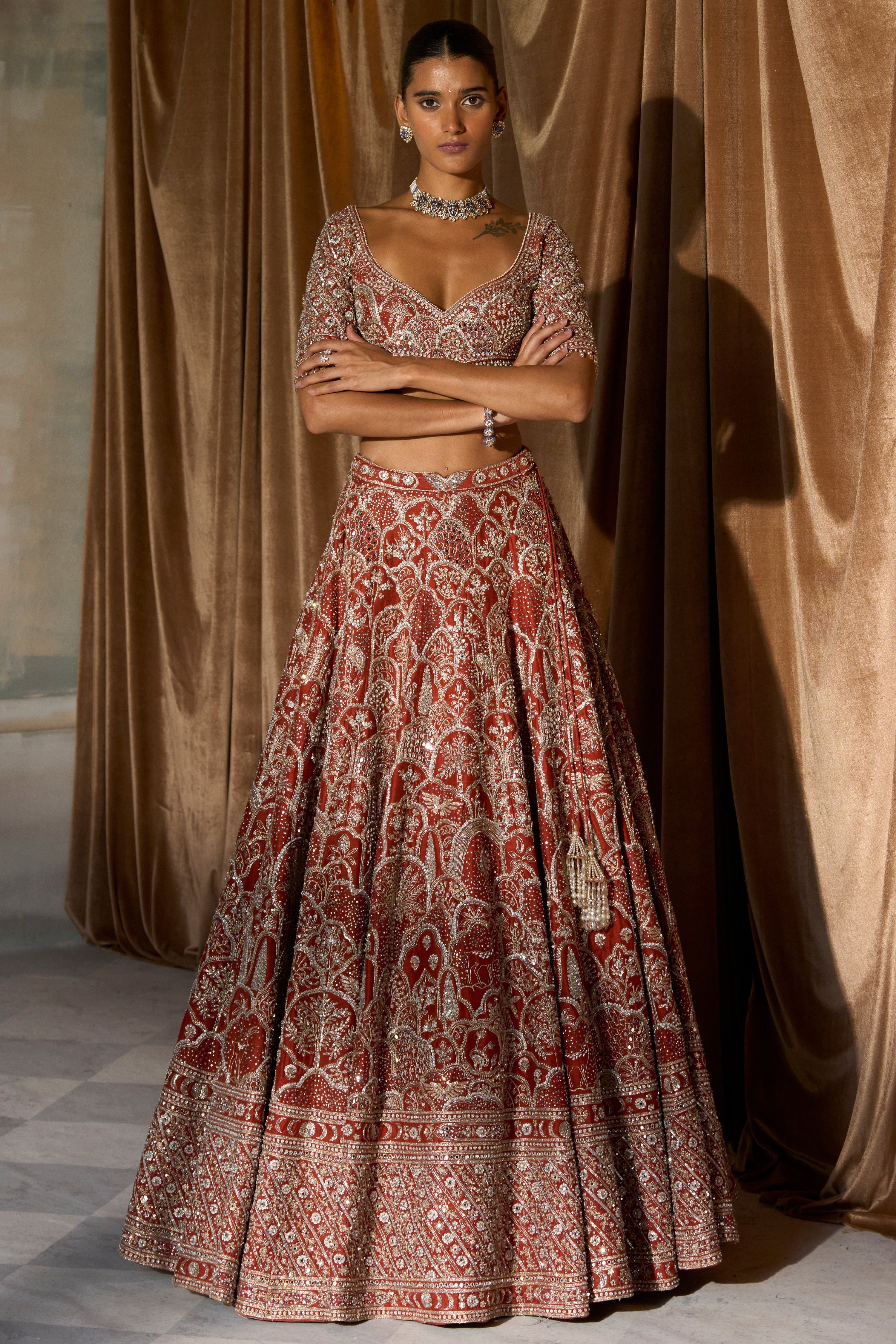 The Vintage Matsya Palace Tangerine Lehenga