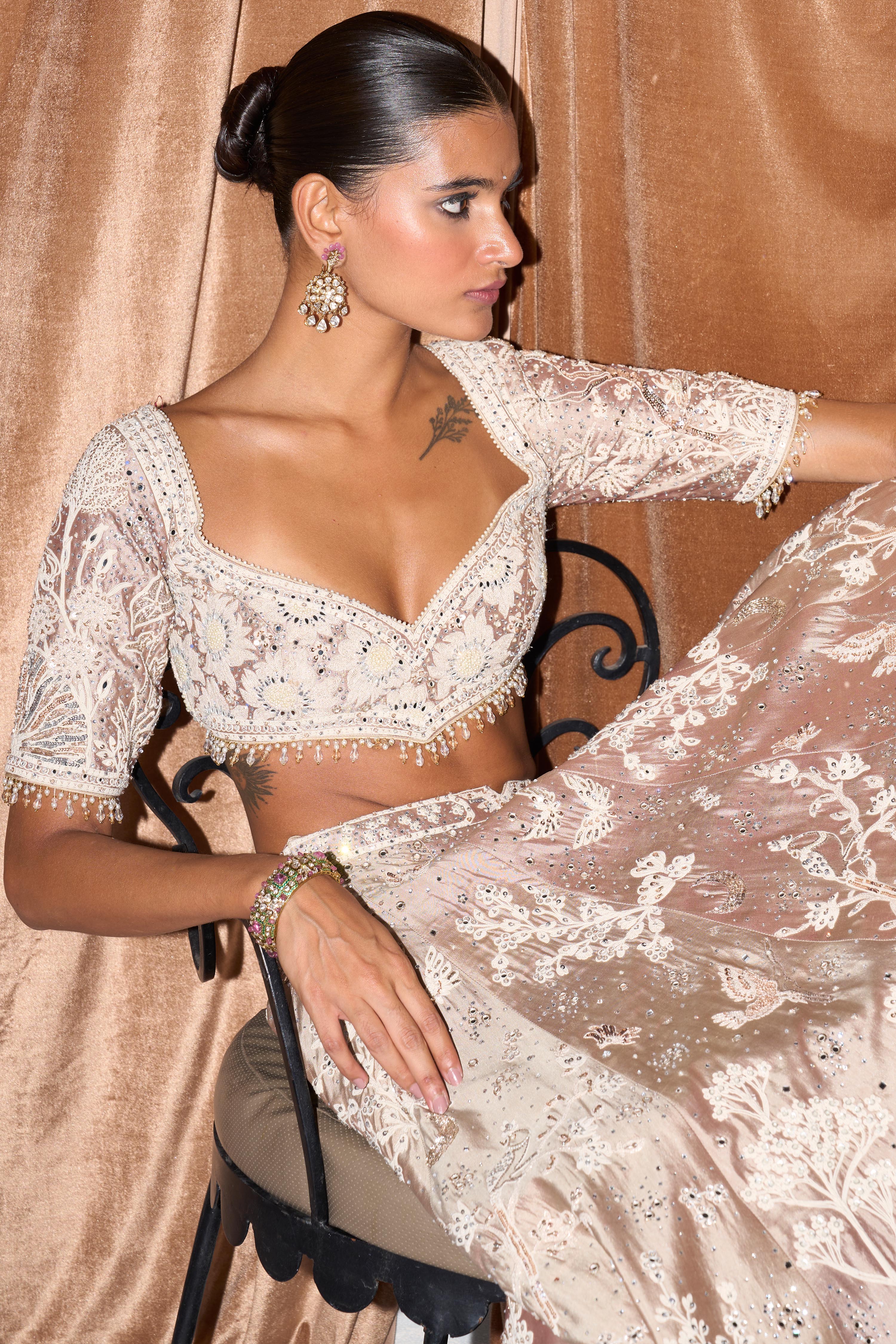 The New Royal Masai Champagne on Silk Lehenga