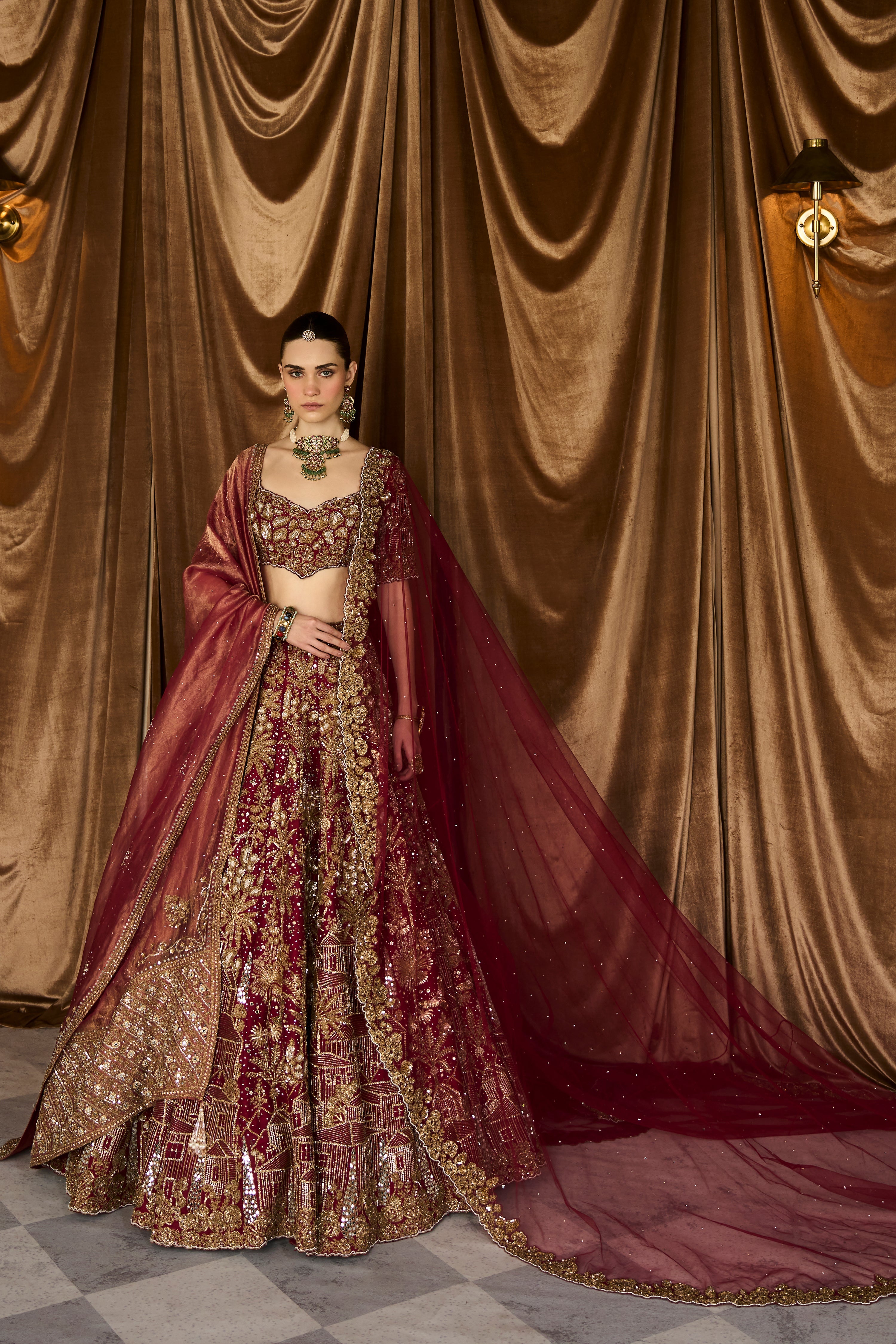 The Vintage Tuscan Heritage Scarlet Lehenga