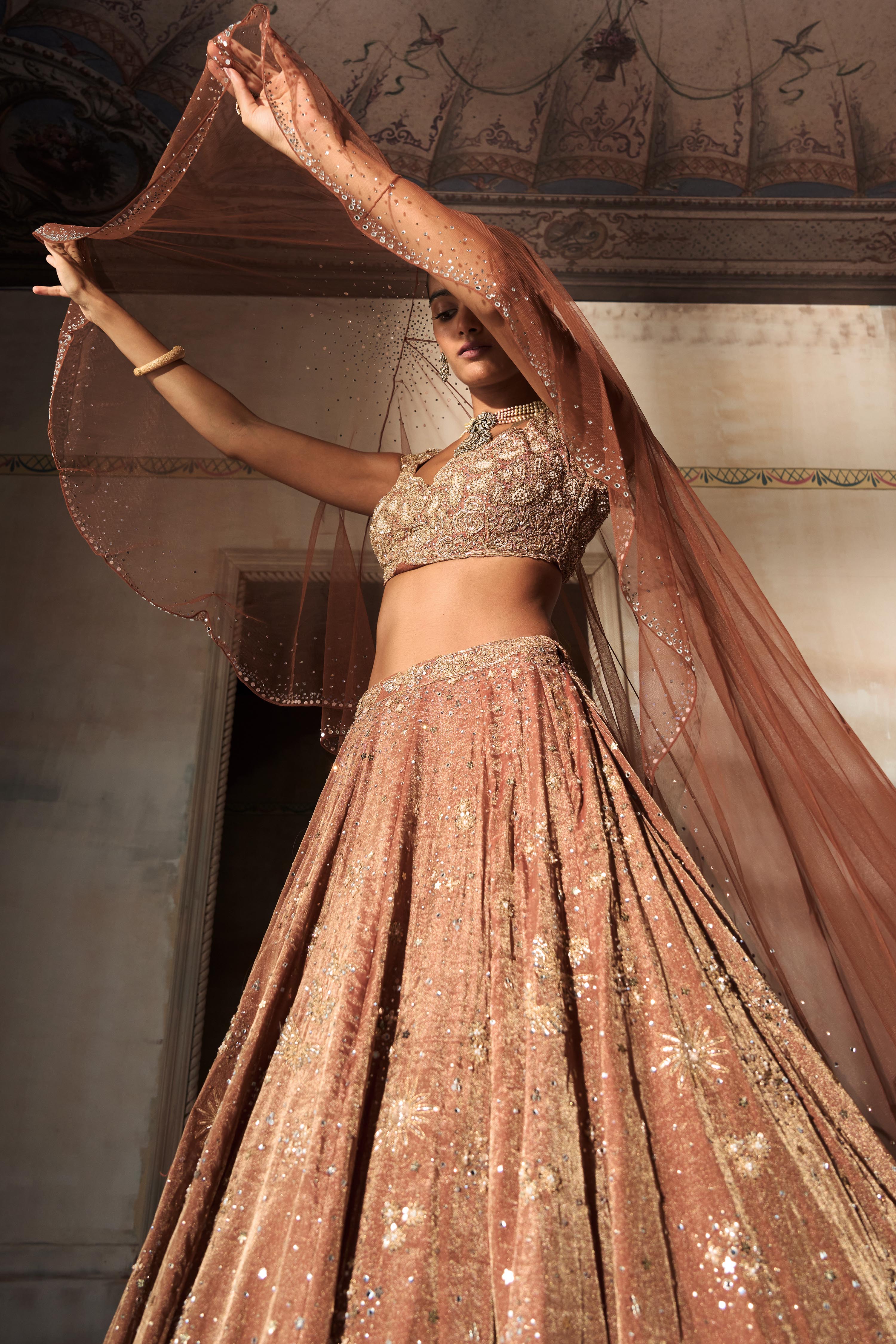 Tuscan Pardise Old World Tangerine Lehenga