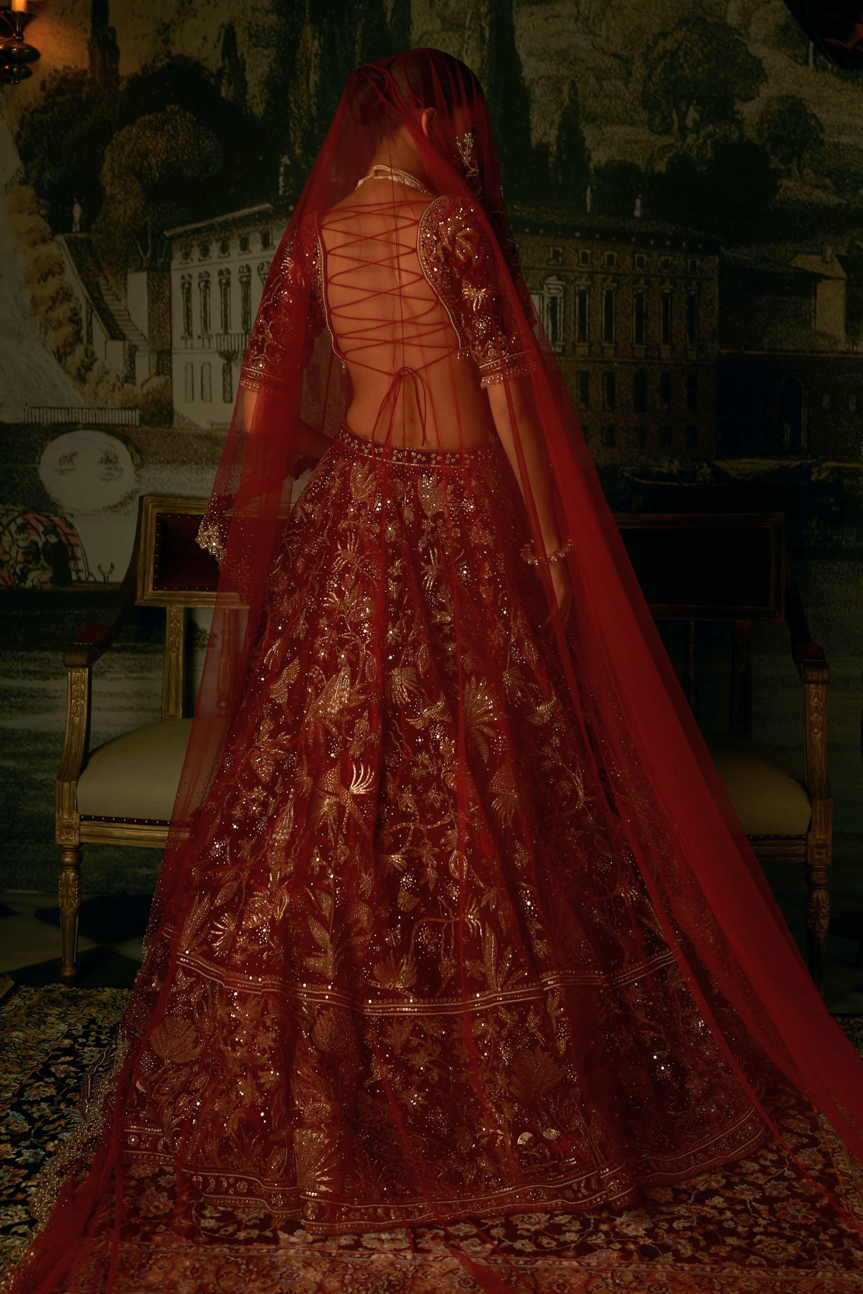 The Royal Savannah Oxblood Lehenga
