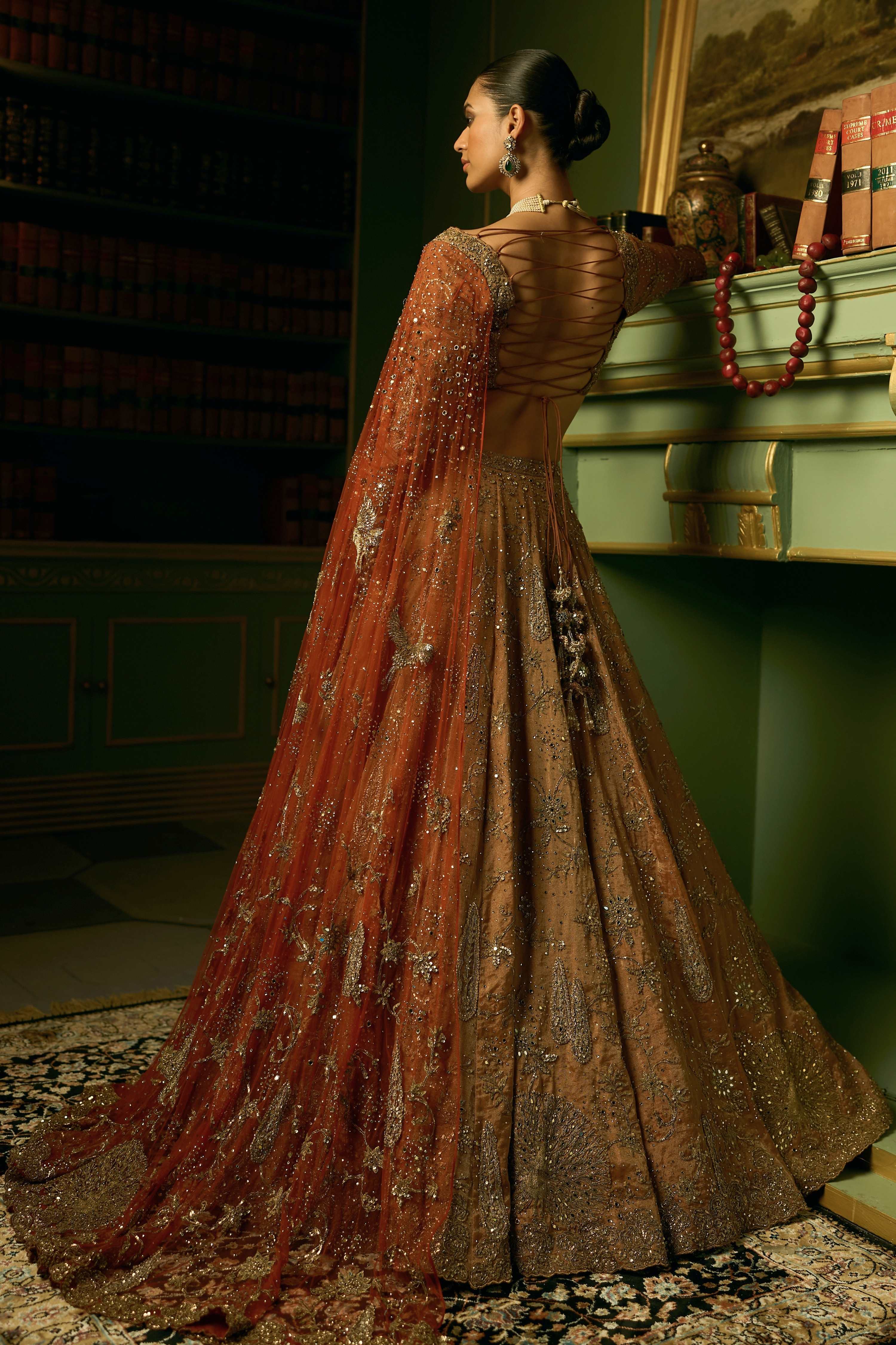 The Pine Landscape Apricot Lehenga