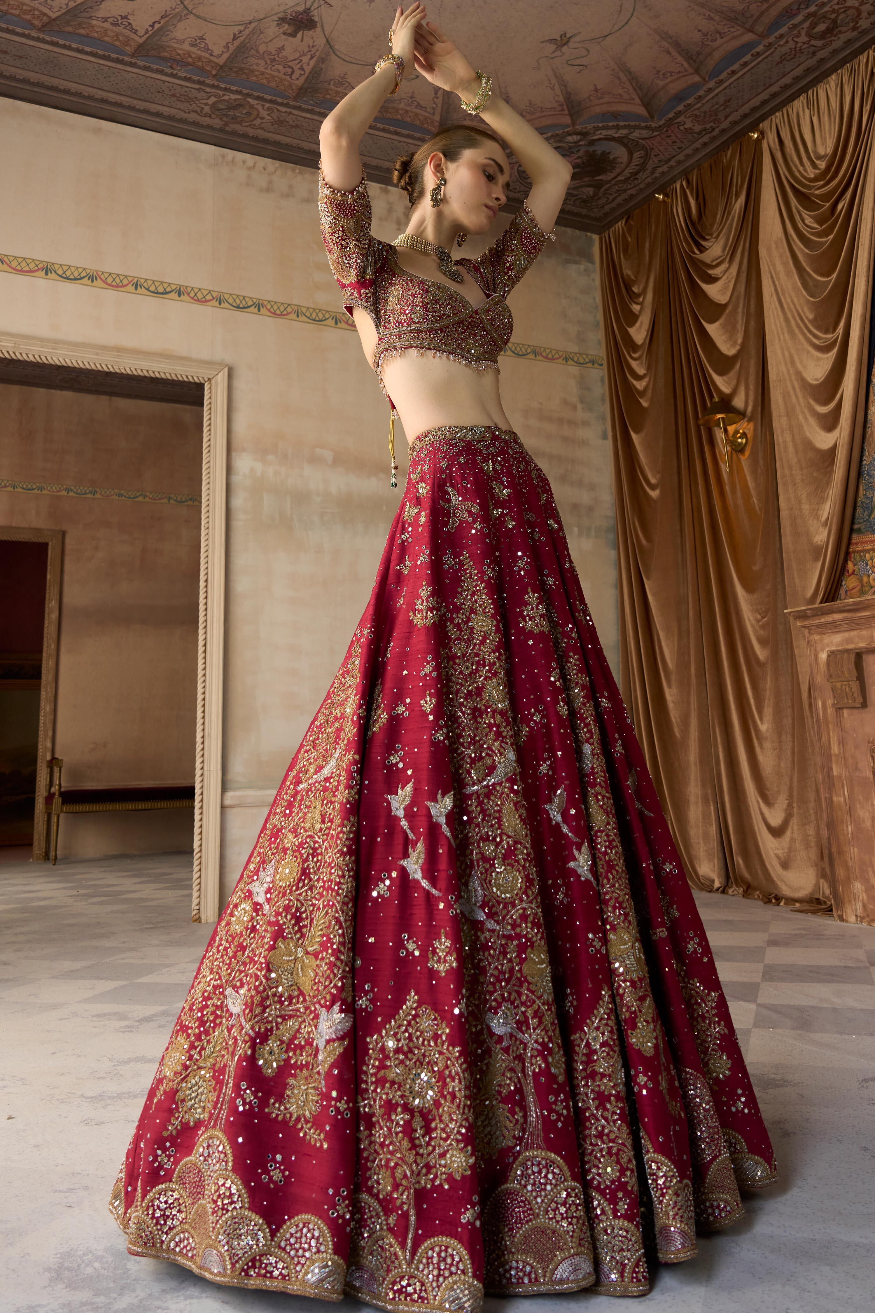 The Royal Tree of Life Scarlet Lehenga