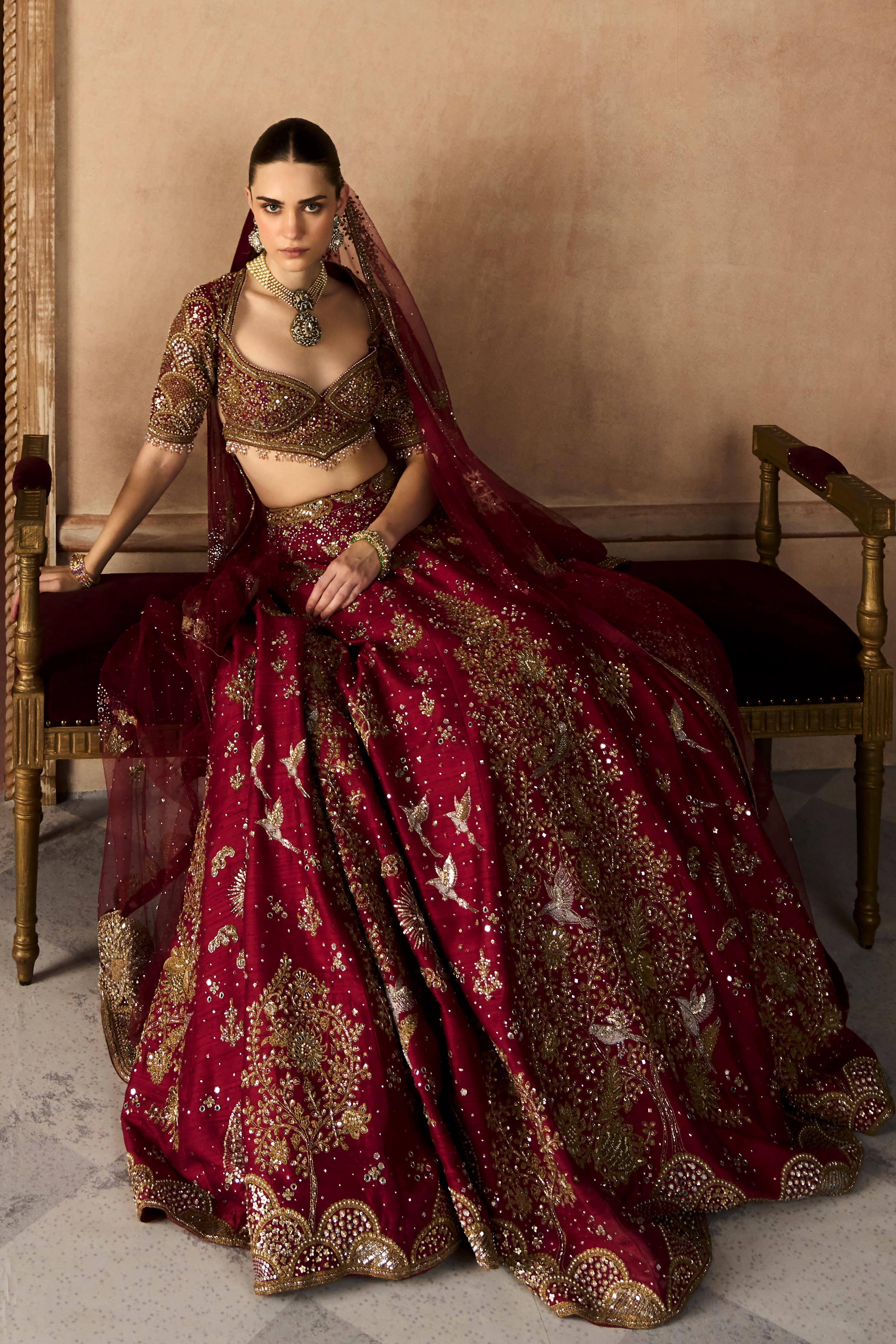 The Royal Tree of Life Scarlet Lehenga