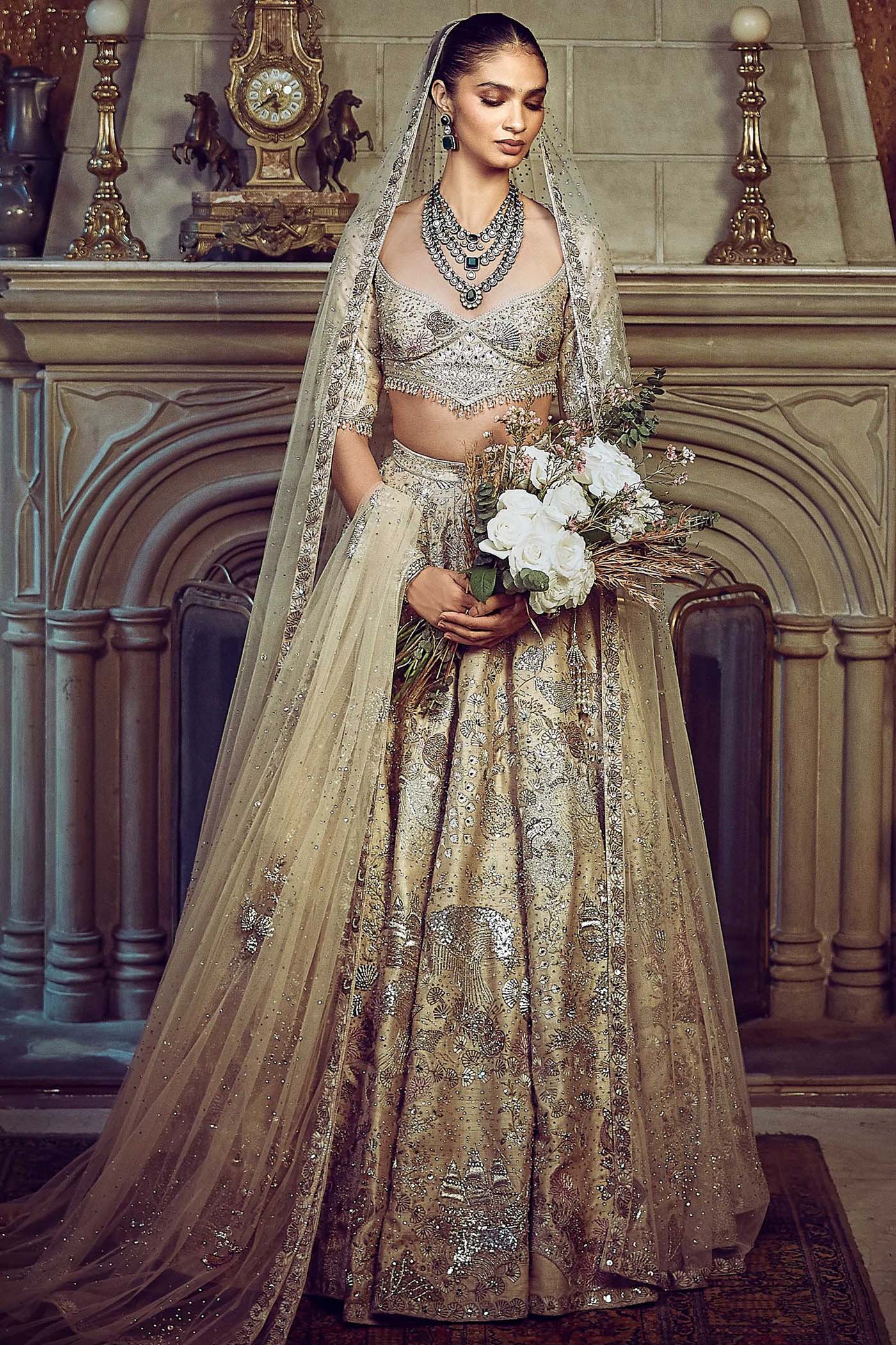 The Wild Ocean Ekru Lehenga