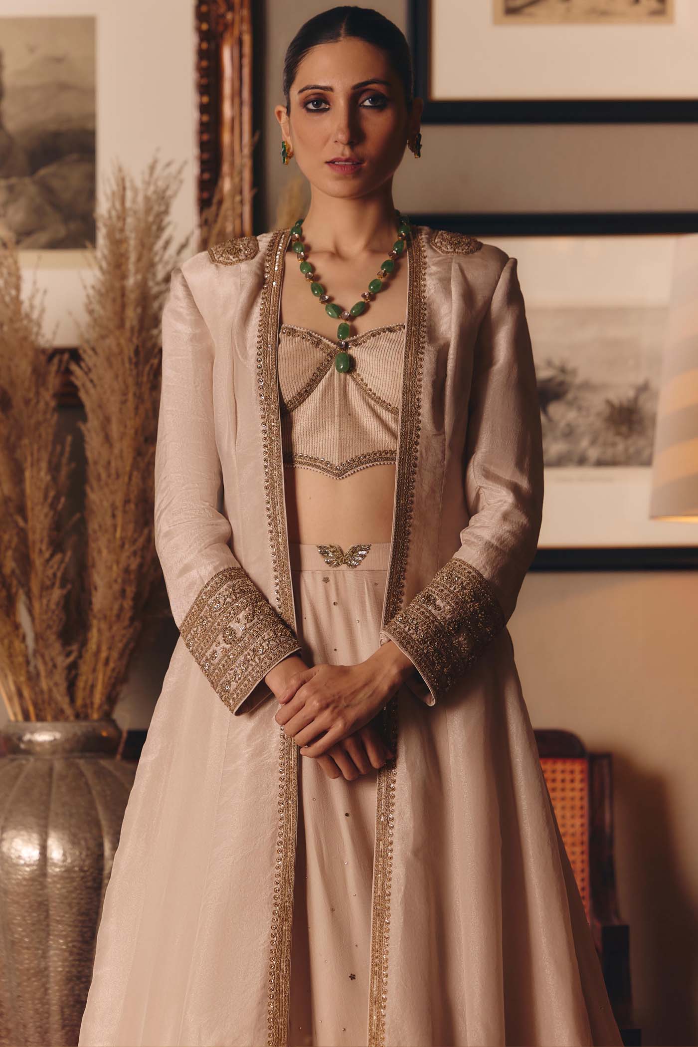 The Aged Ekru Saadgi Lehenga