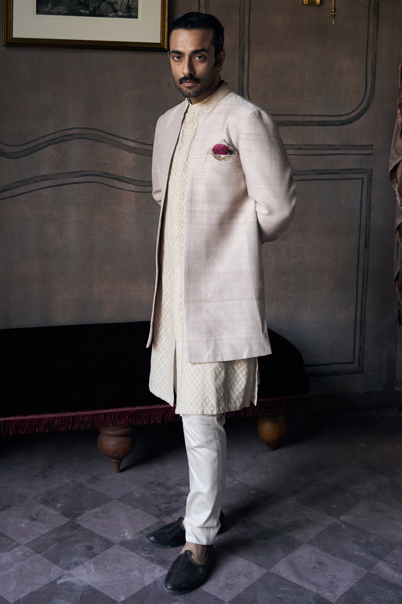 The Classic Dhagai Open Rambagh Achkan with Kurta