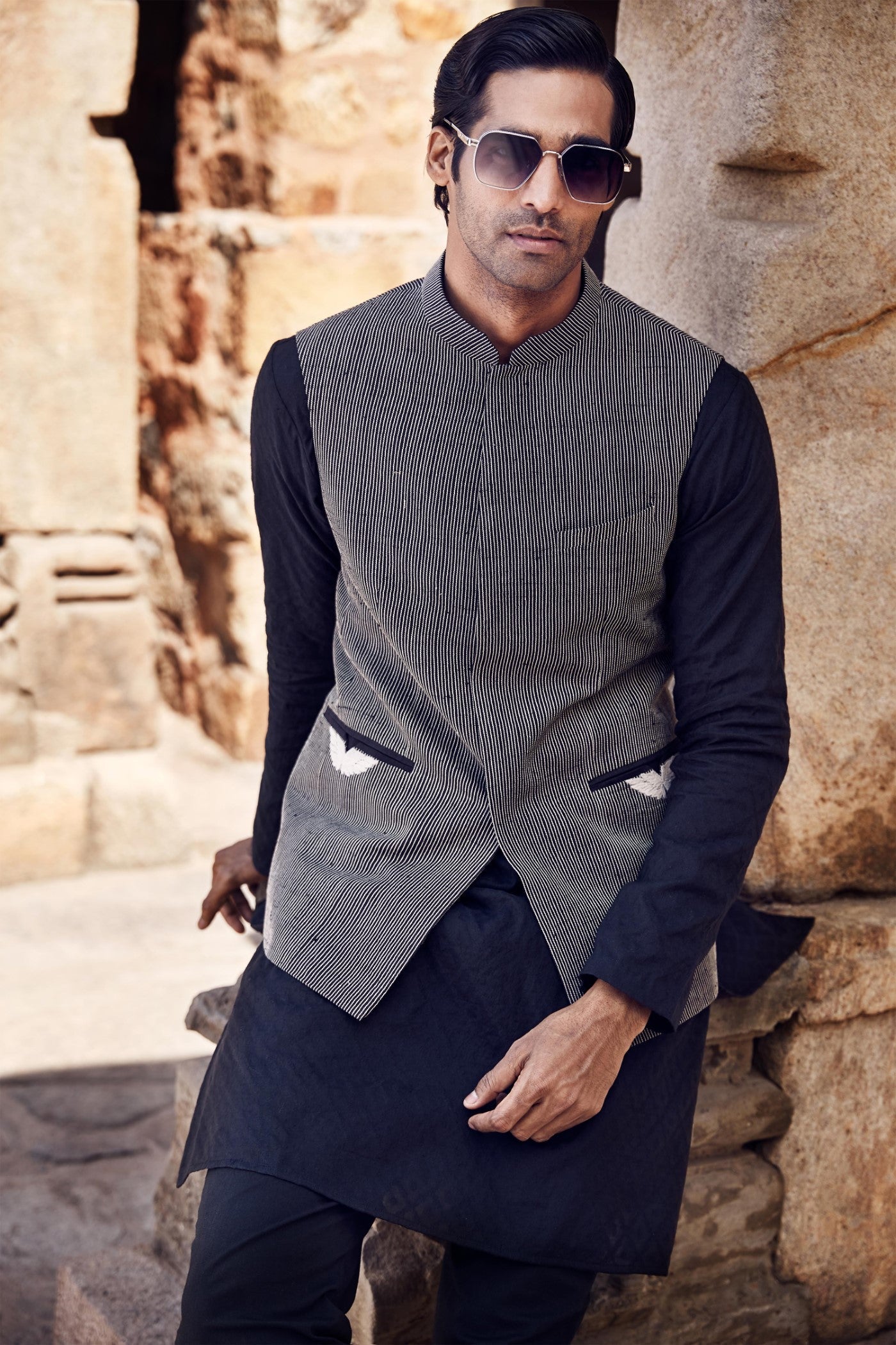 The Iconic Double Wing Pocket Bundy Jacket with a Saada Kurta