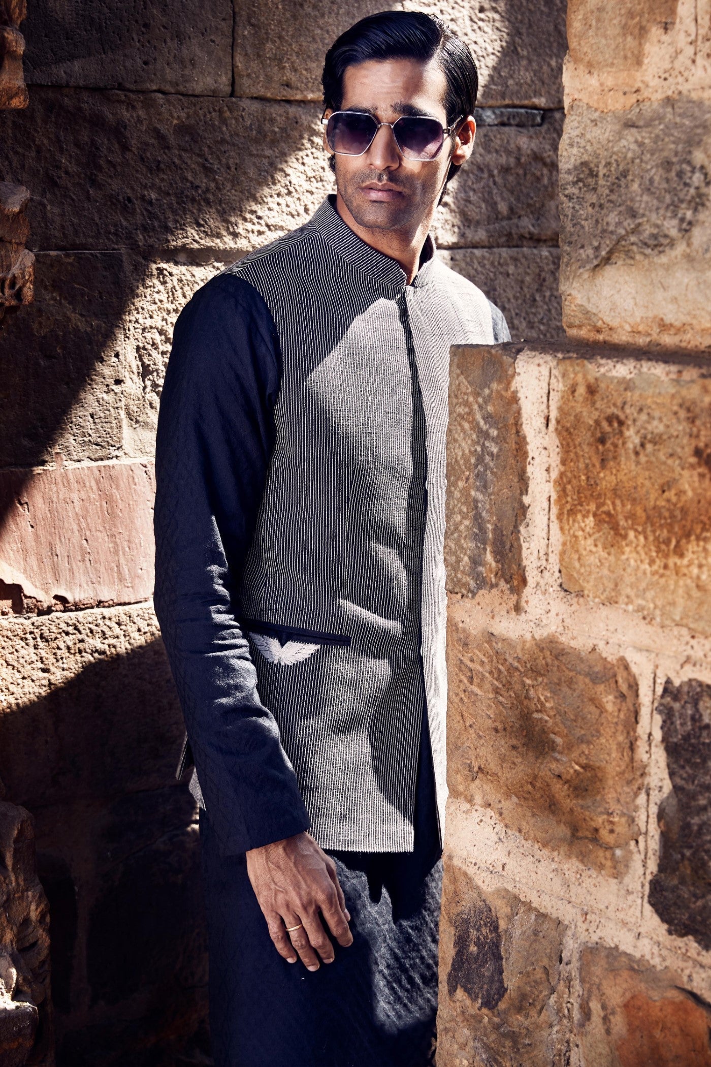 The Iconic Double Wing Pocket Bundy Jacket with a Saada Kurta