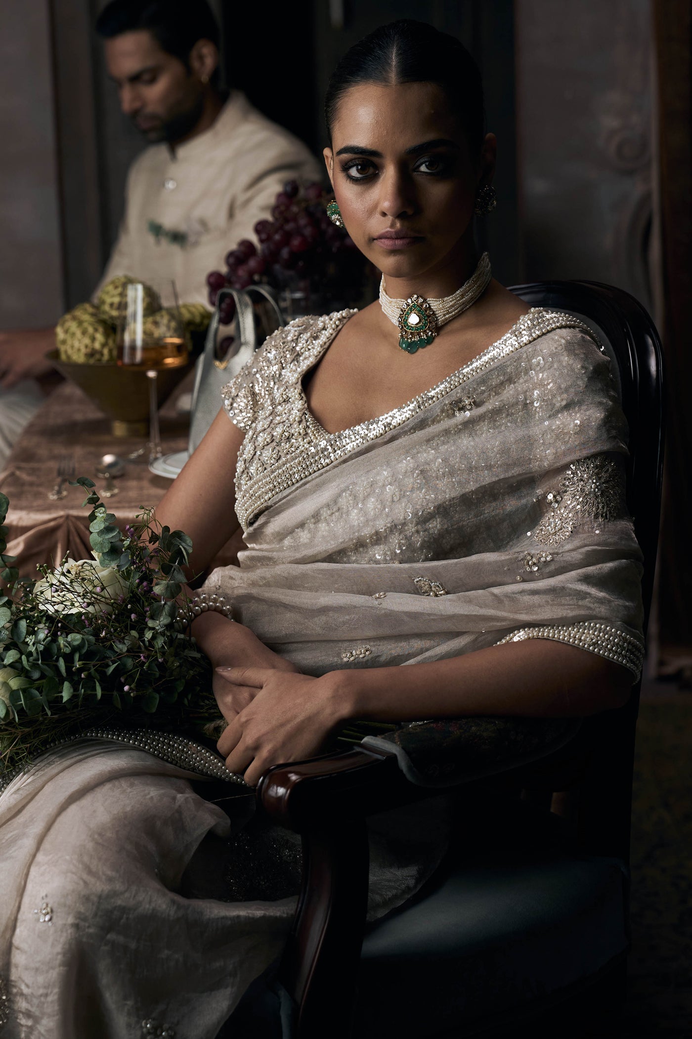 The Tarnished Silver Wild Dandelion Tissue Saree