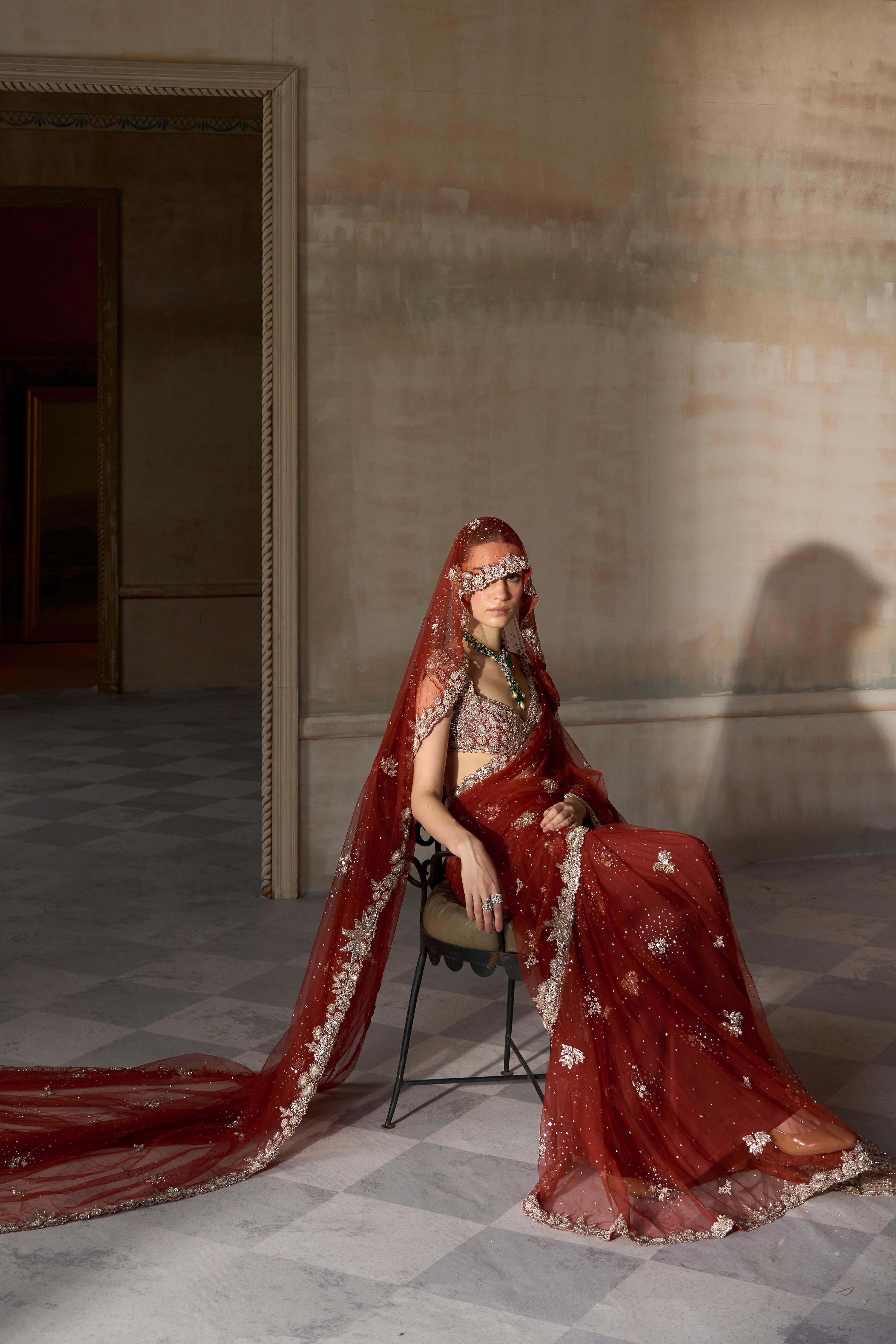 The Mashaal Tangerine Saree