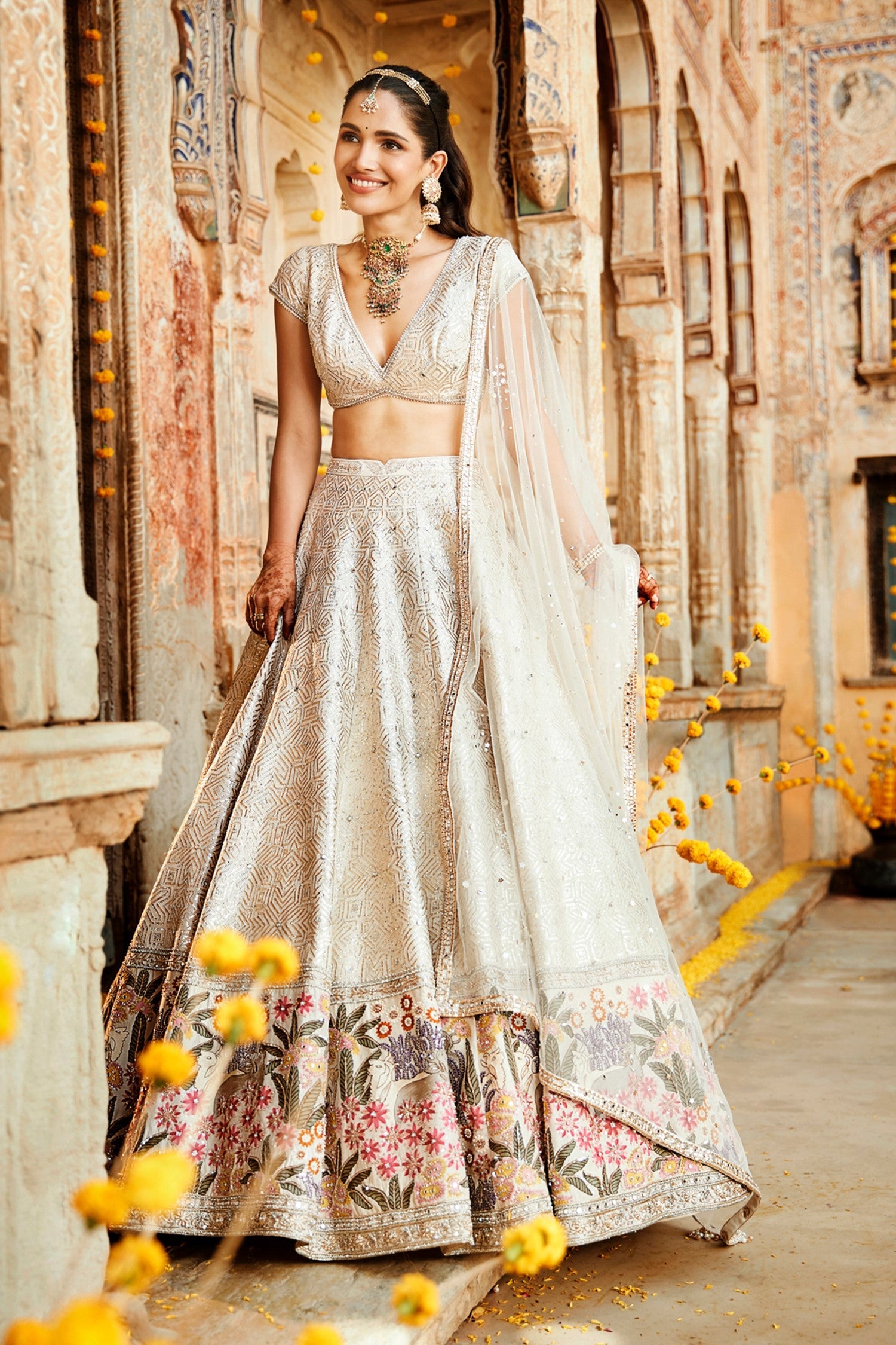Rambagh Silk Suchhi Ivory Lehenga