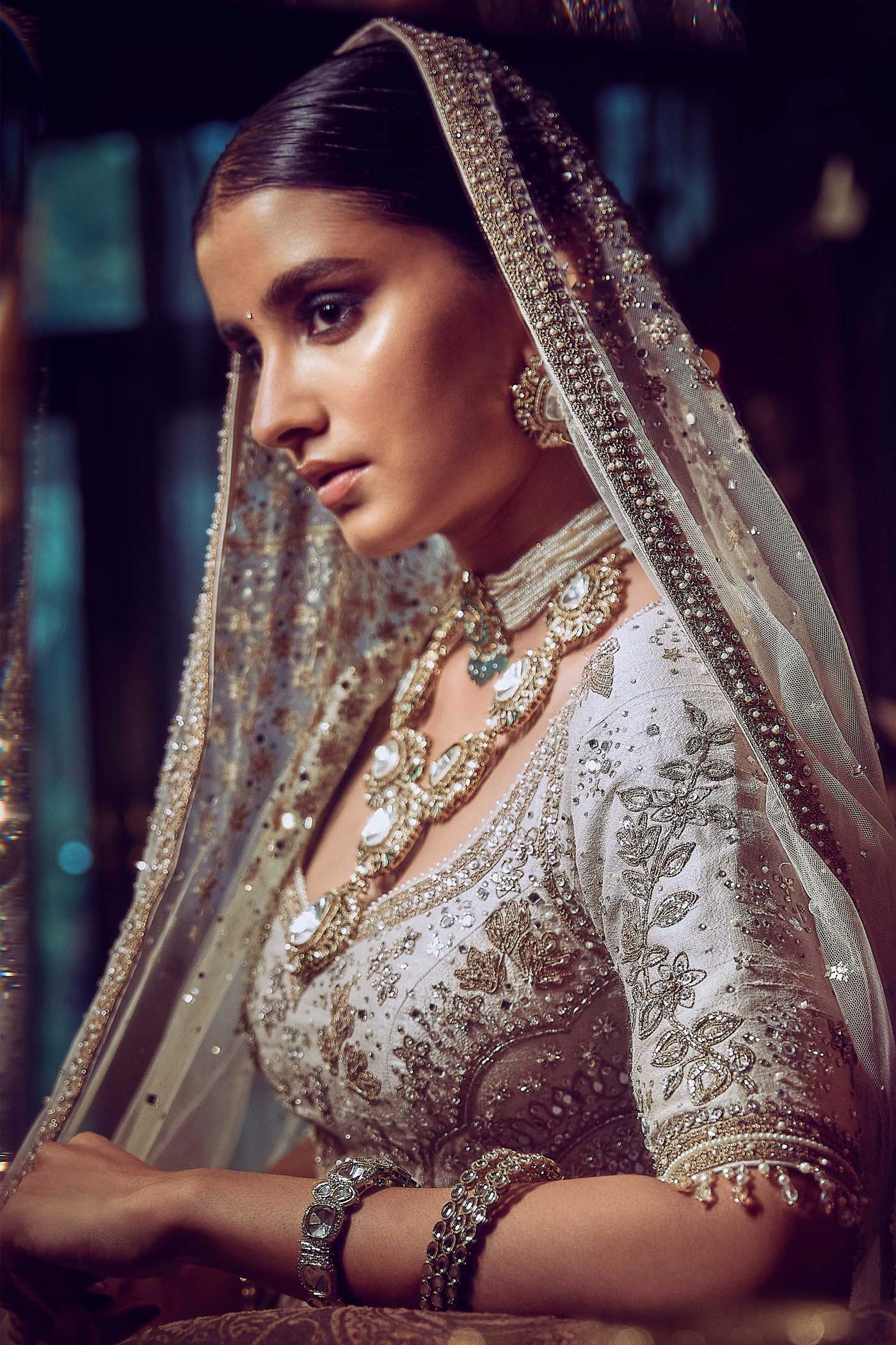 The Masai Landscape Aurum Aged Ekru Lehenga