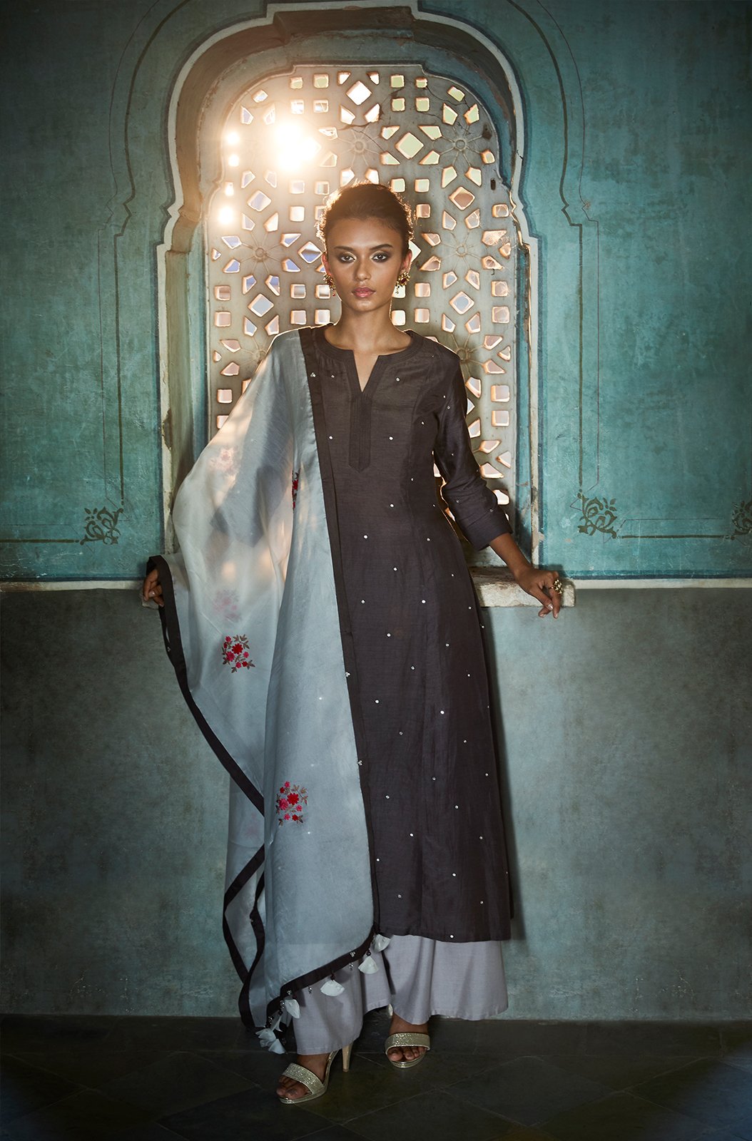 The Aurum Ekru Tree of Life Lehenga