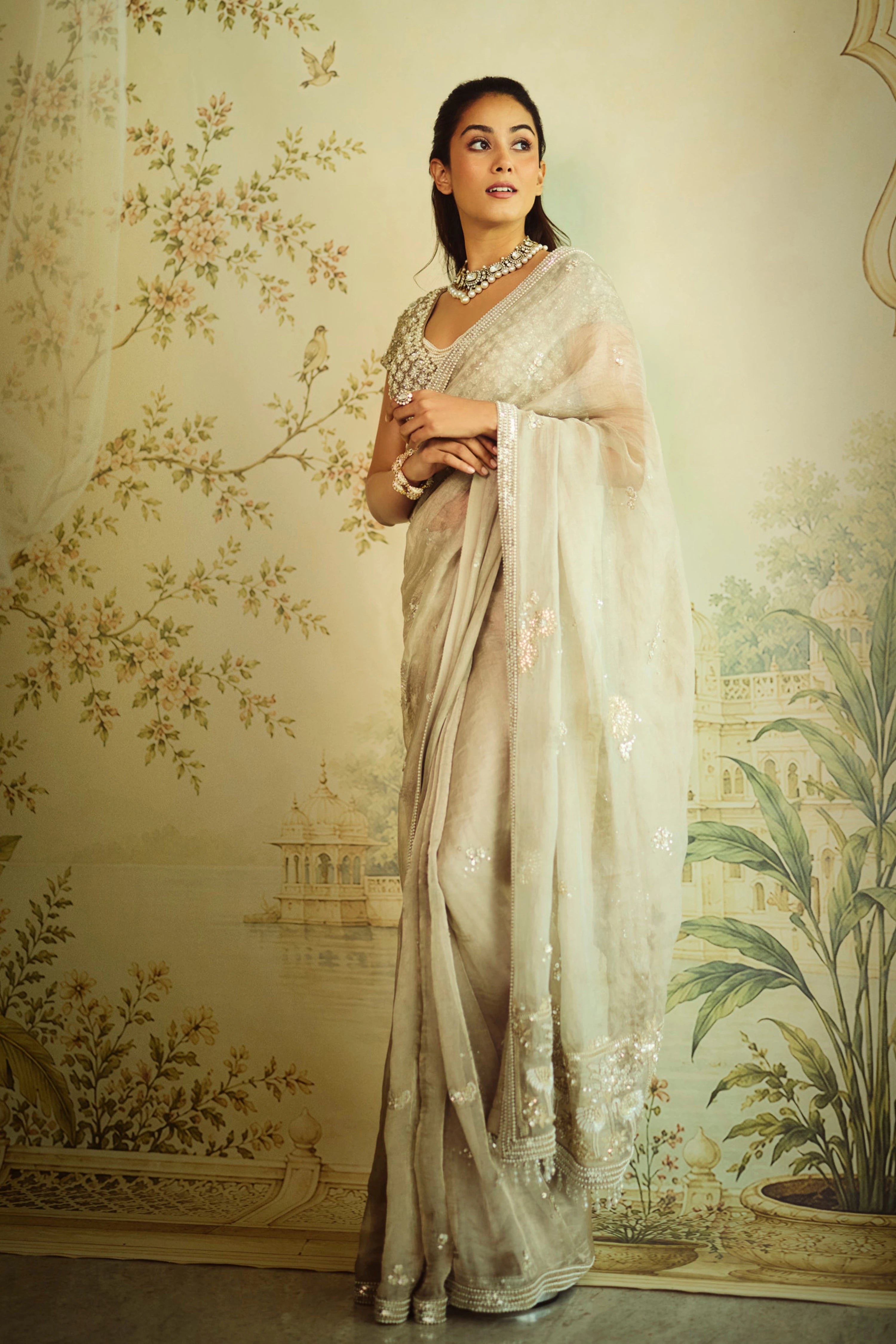 The Tarnished Silver Wild Dandelion Tissue Saree