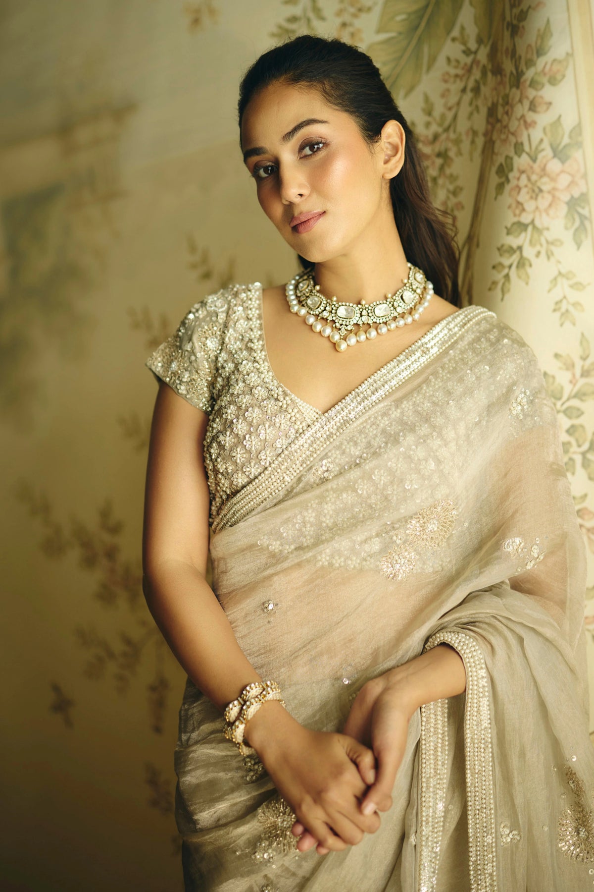 The Tarnished Silver Wild Dandelion Tissue Saree