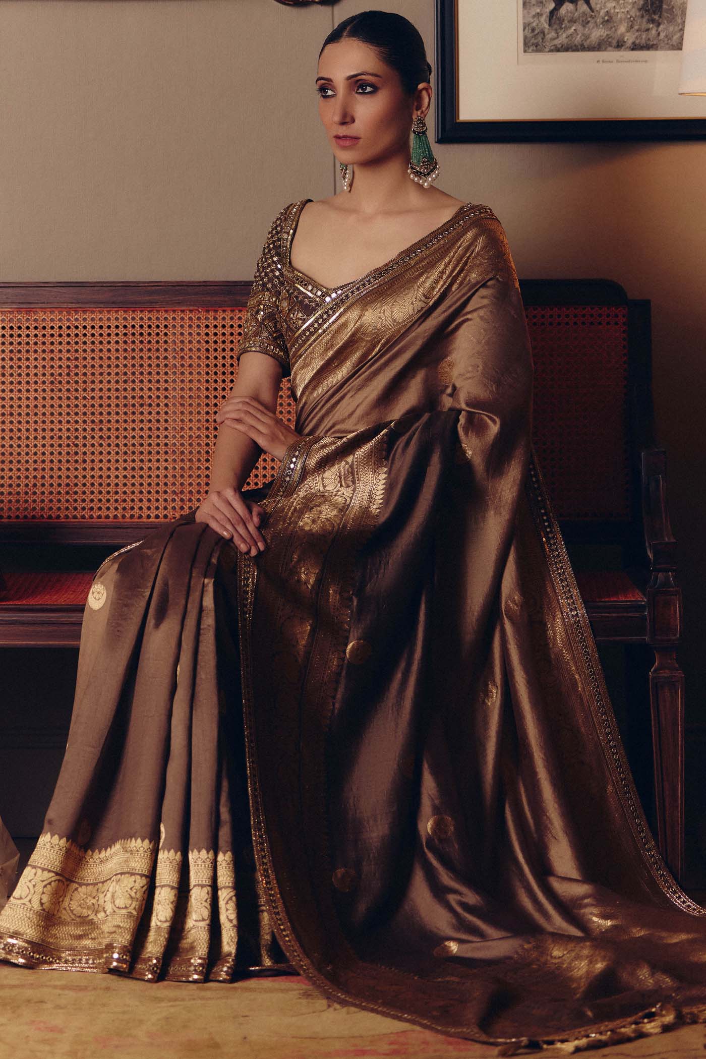 The Sheeshraag Walnut Silk Saree