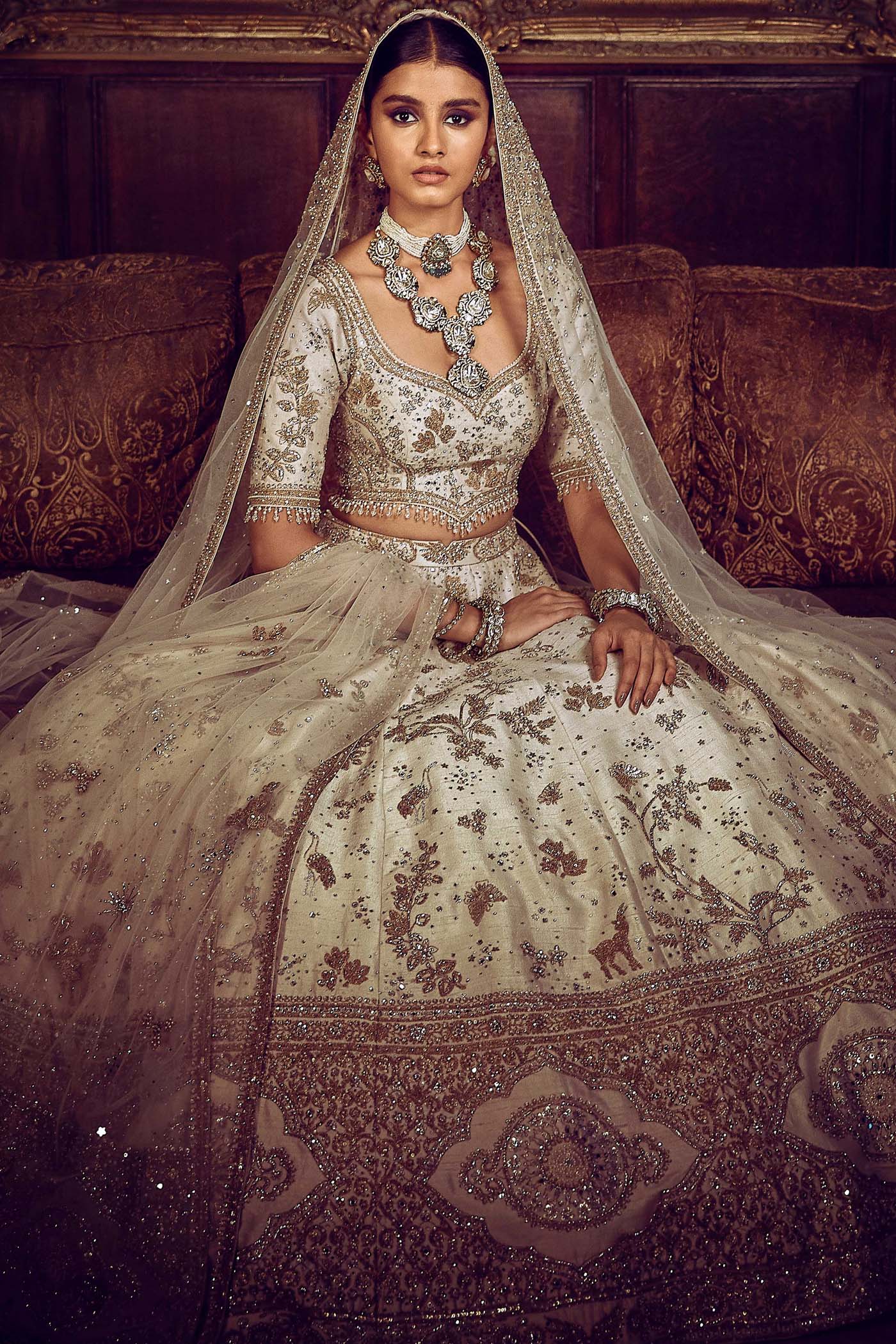 The Masai Landscape Aurum Aged Ekru Lehenga