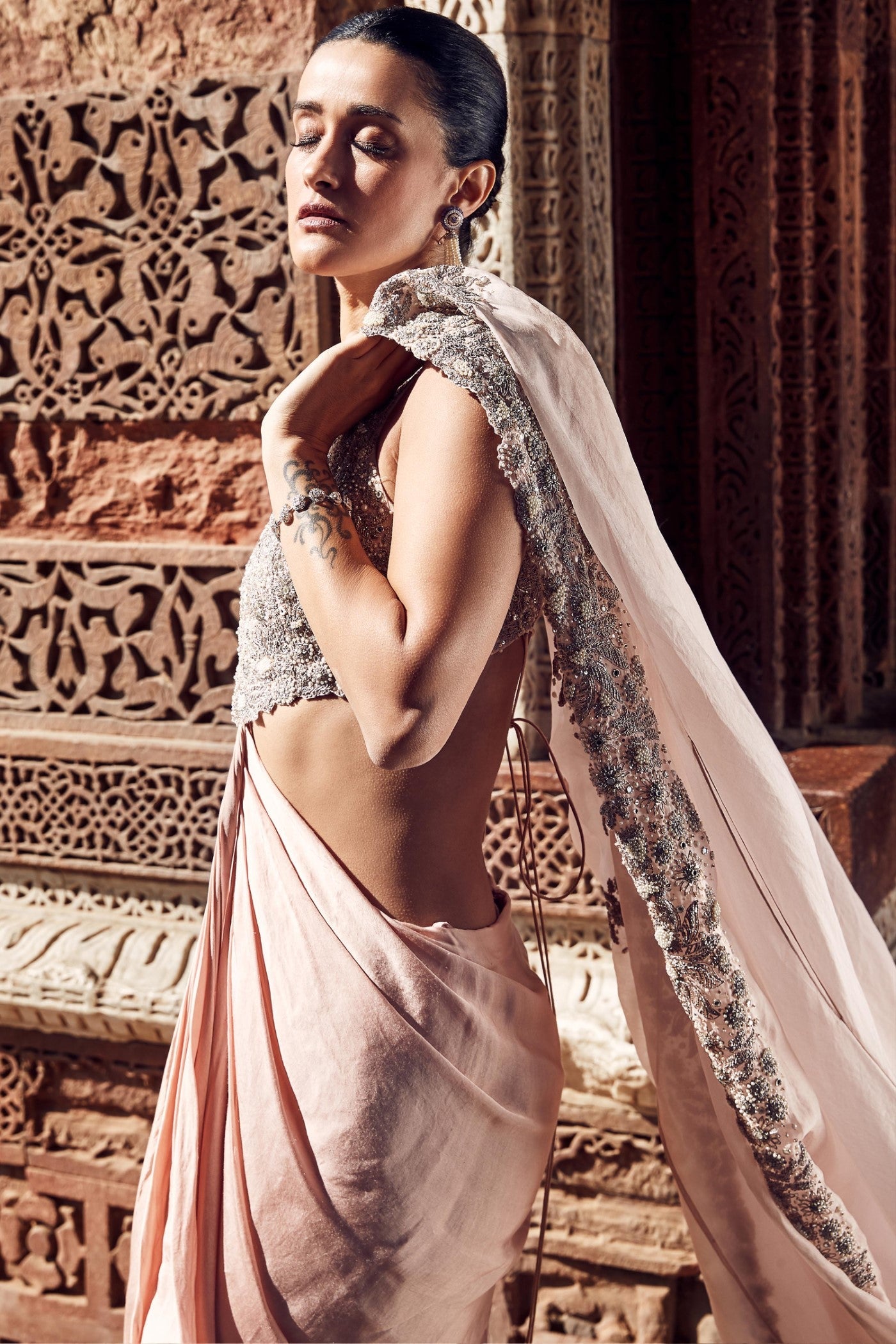 The Iconic Blush Tulip Couture Knotted Dhoti Cape