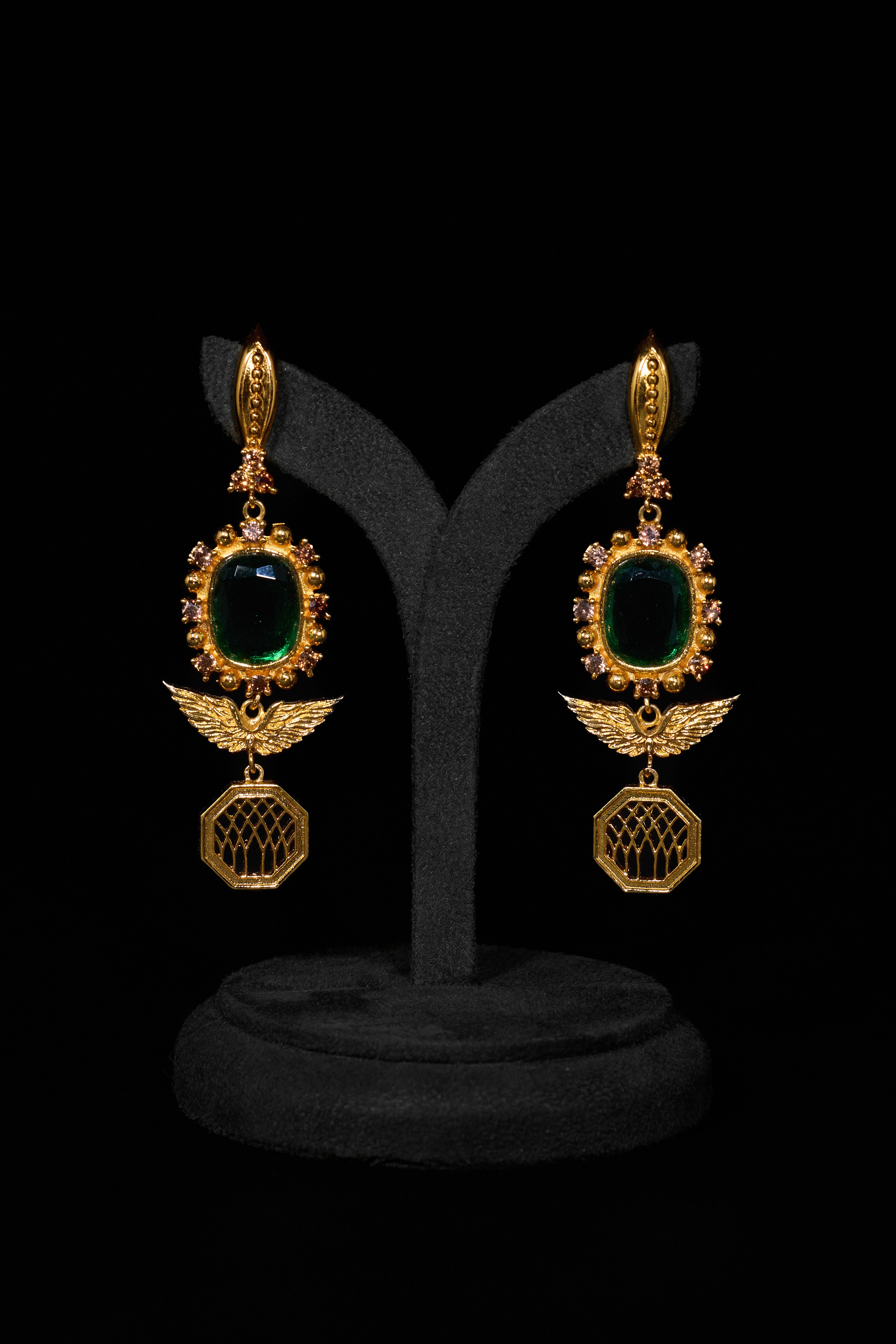 The Royal Florentine Emerald Green Earrings in Gold