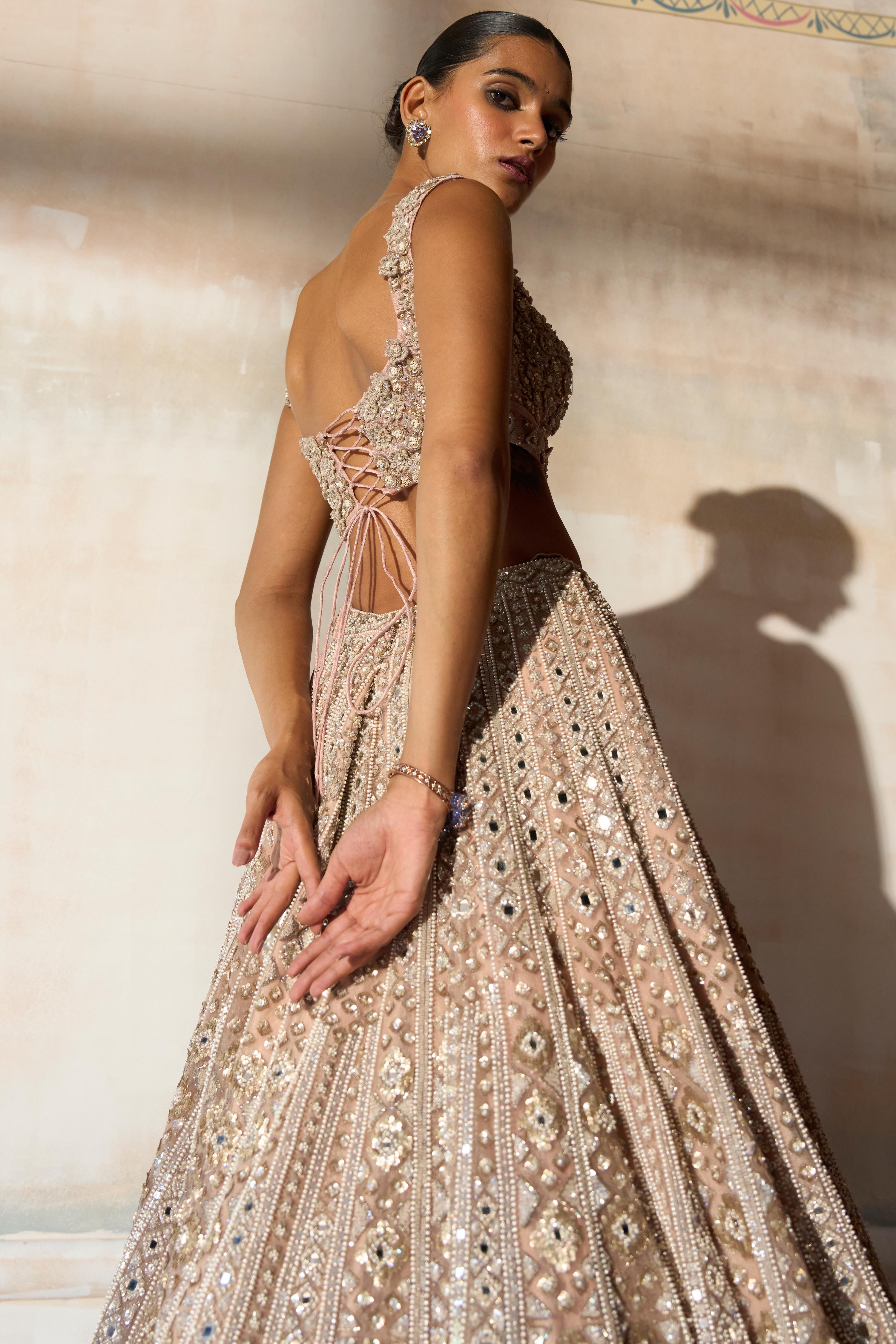 The Aztec Zardozi Faded Apricot Lehenga