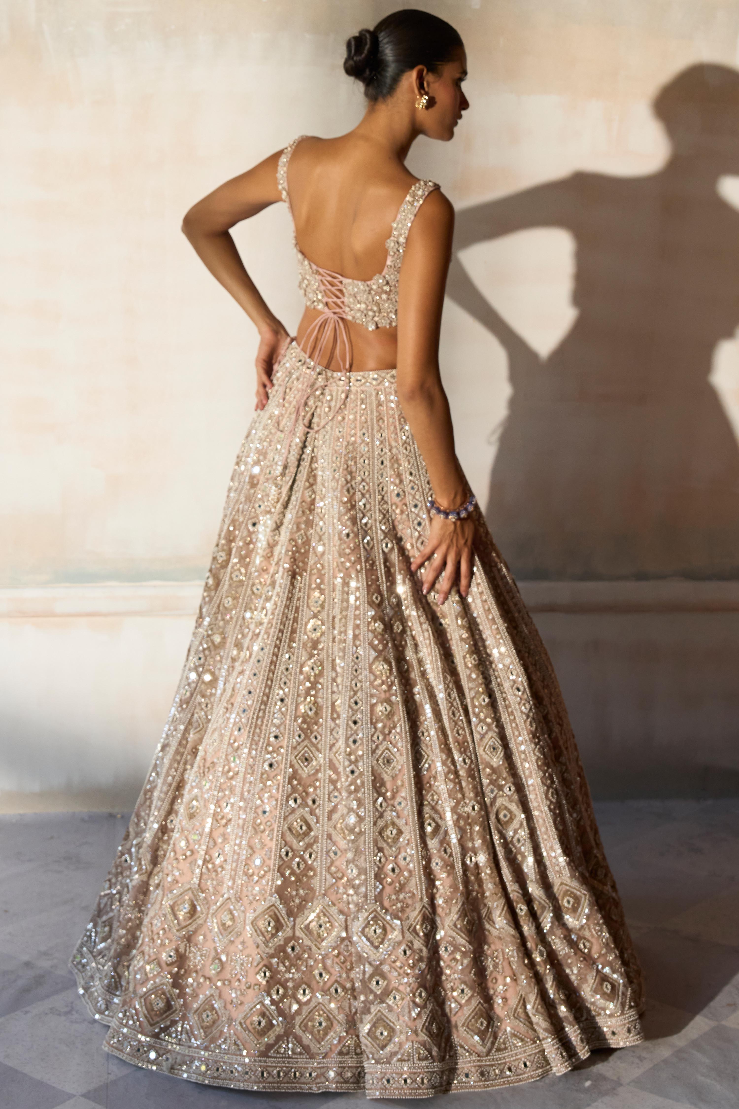 The Aztec Zardozi Faded Apricot Lehenga