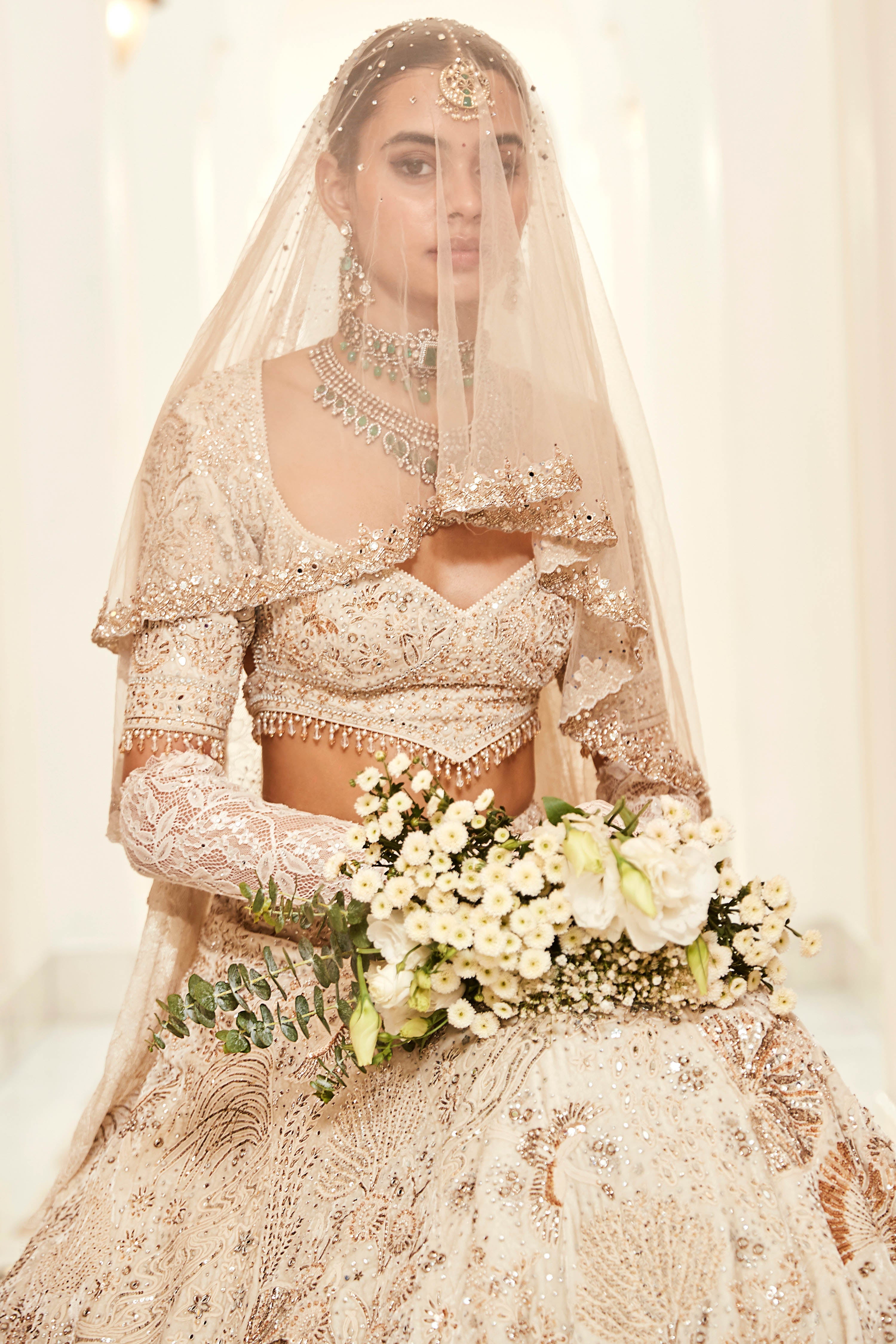 The wild Seascape Snow Velvet Lehenga