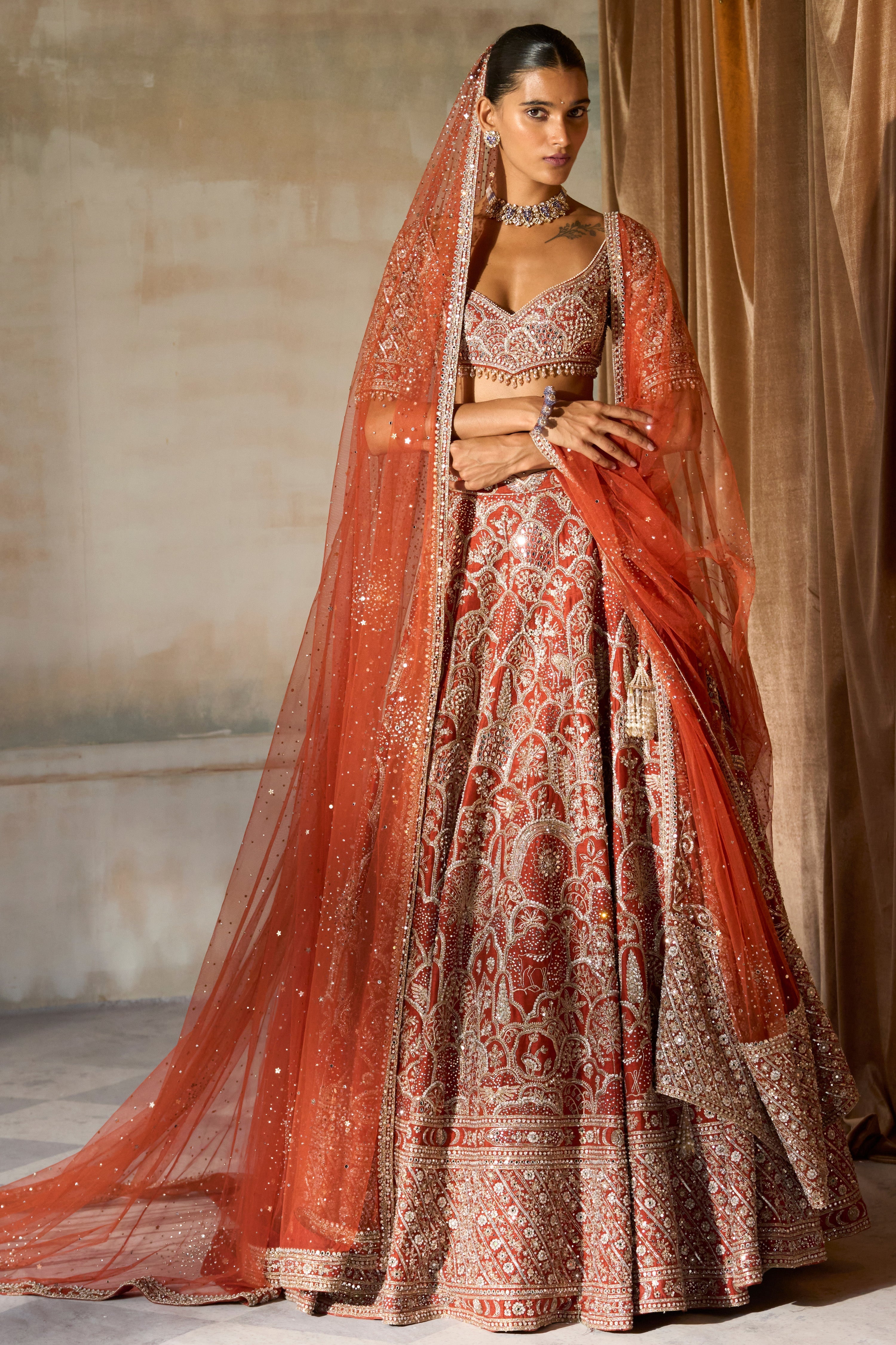 The Vintage Matsya Palace Tangerine Lehenga