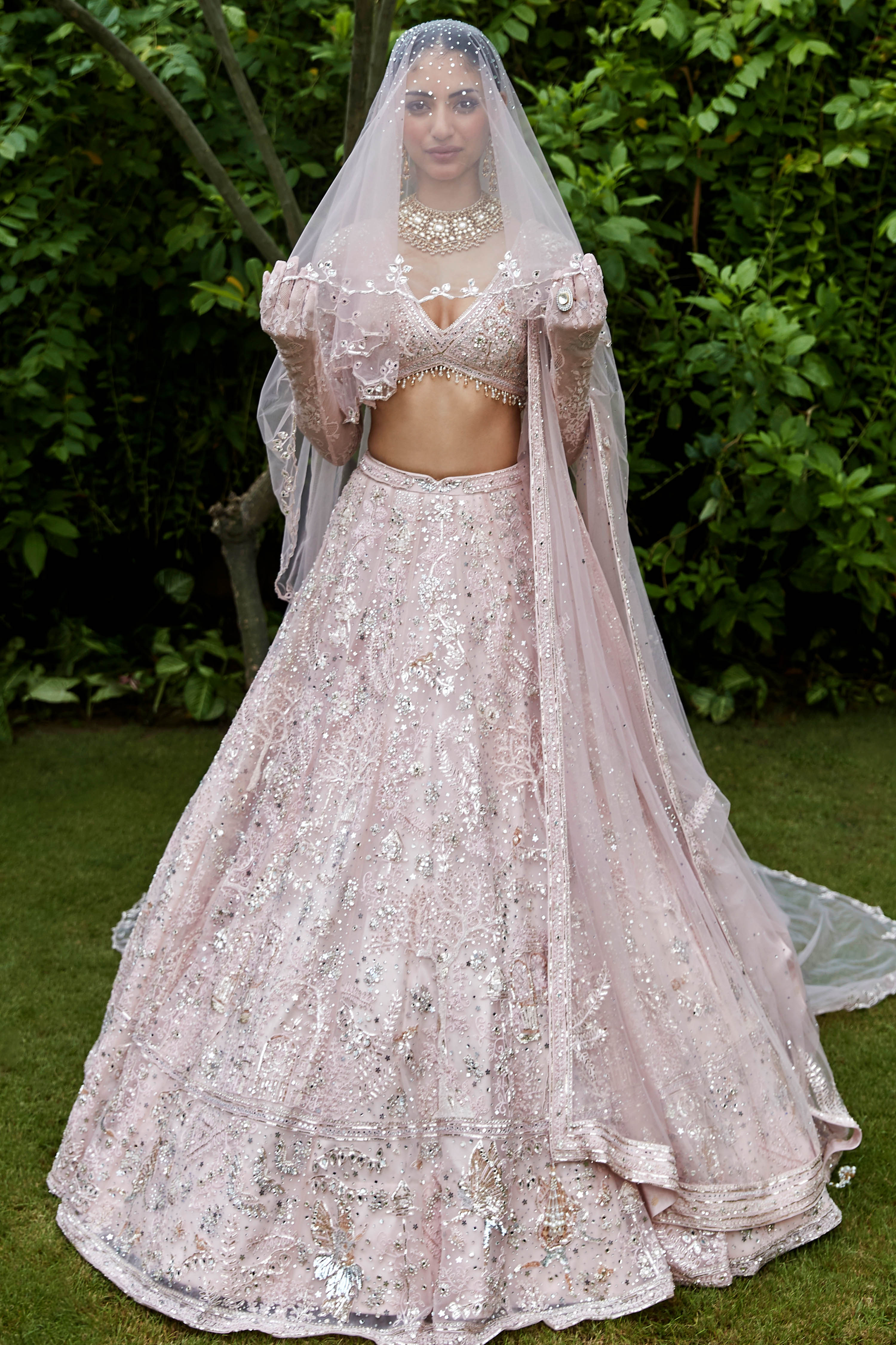 The Silent Garden Tulle Japanese Pink Lehenga