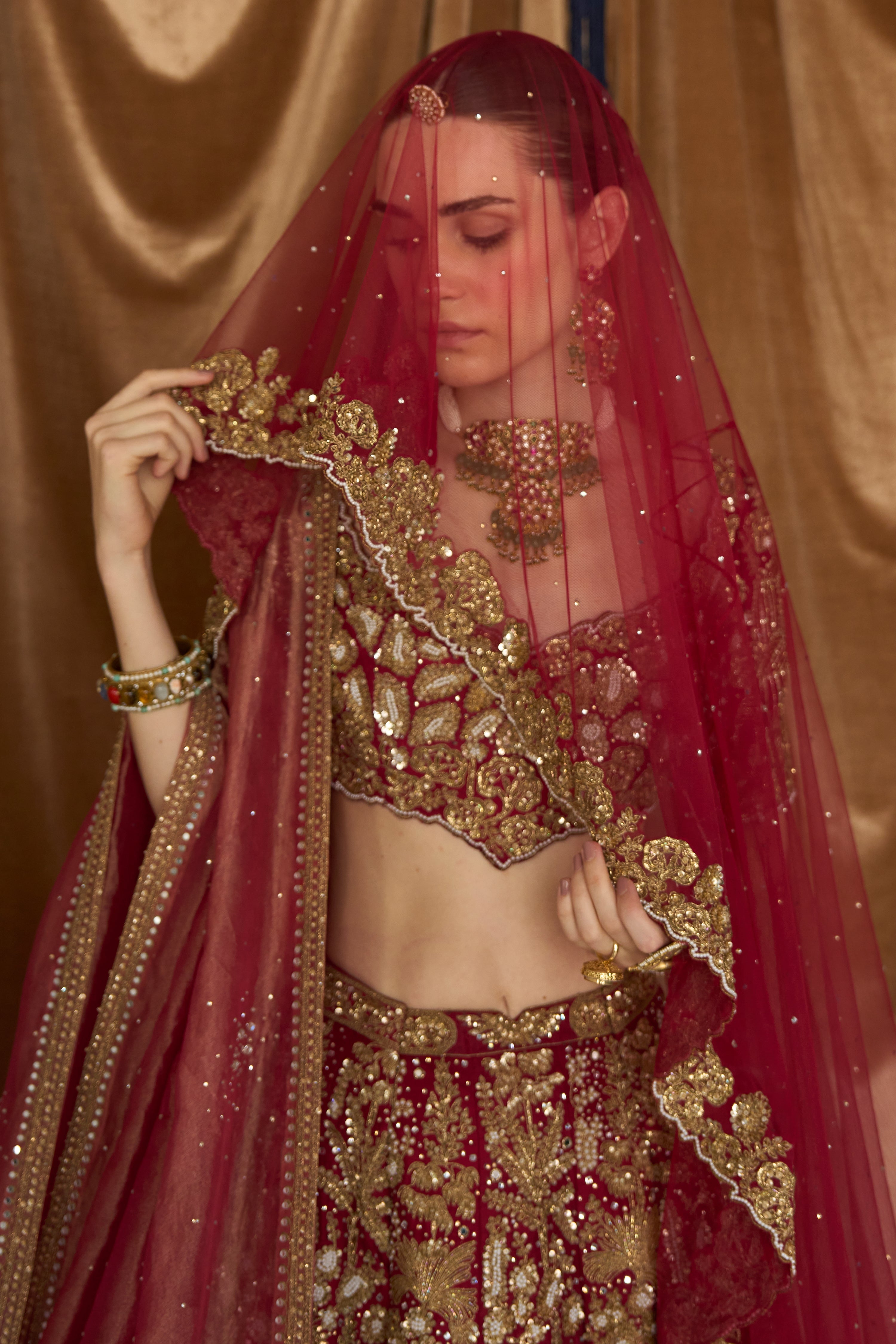 The Vintage Tuscan Heritage Scarlet Lehenga