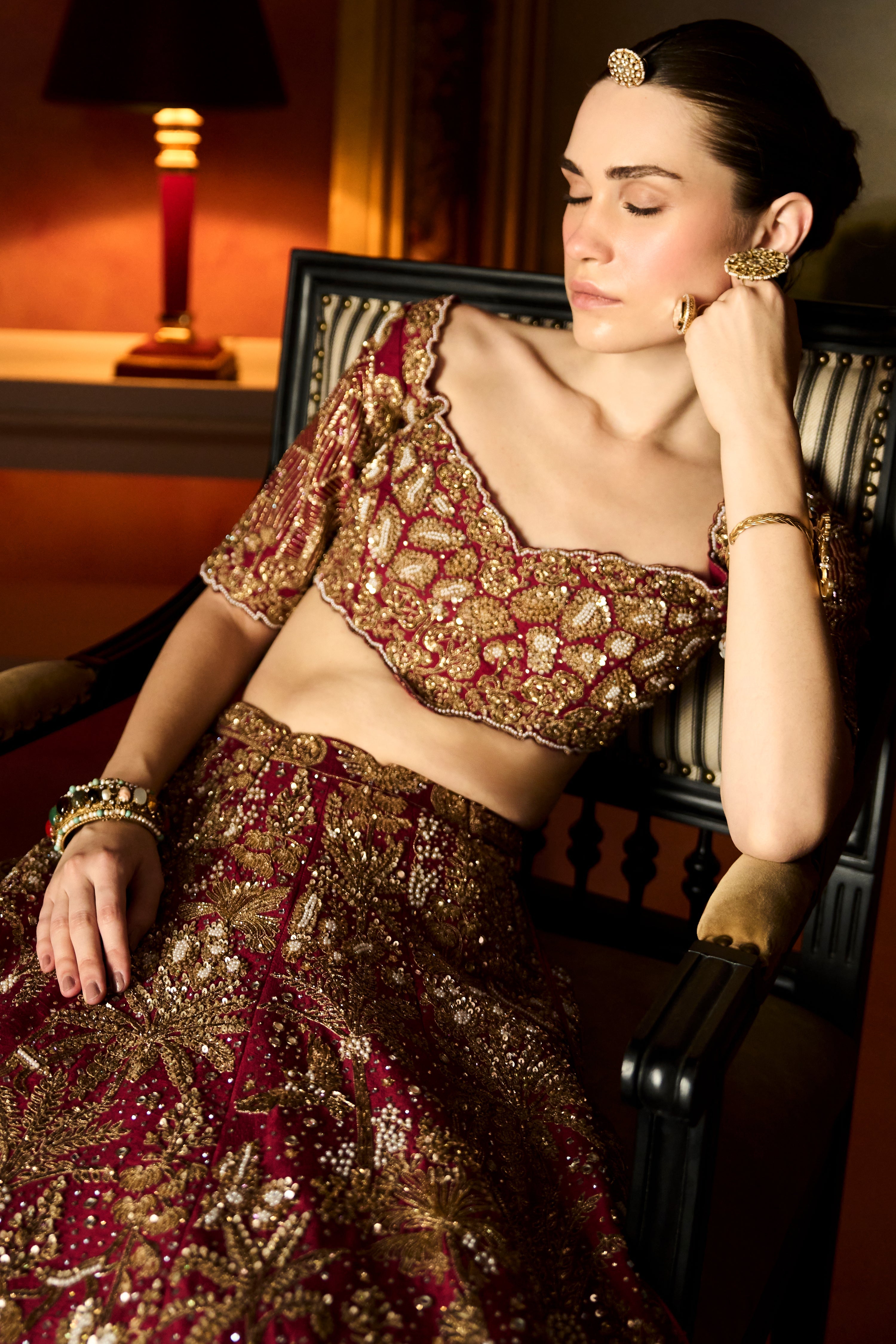 The Vintage Tuscan Heritage Scarlet Lehenga