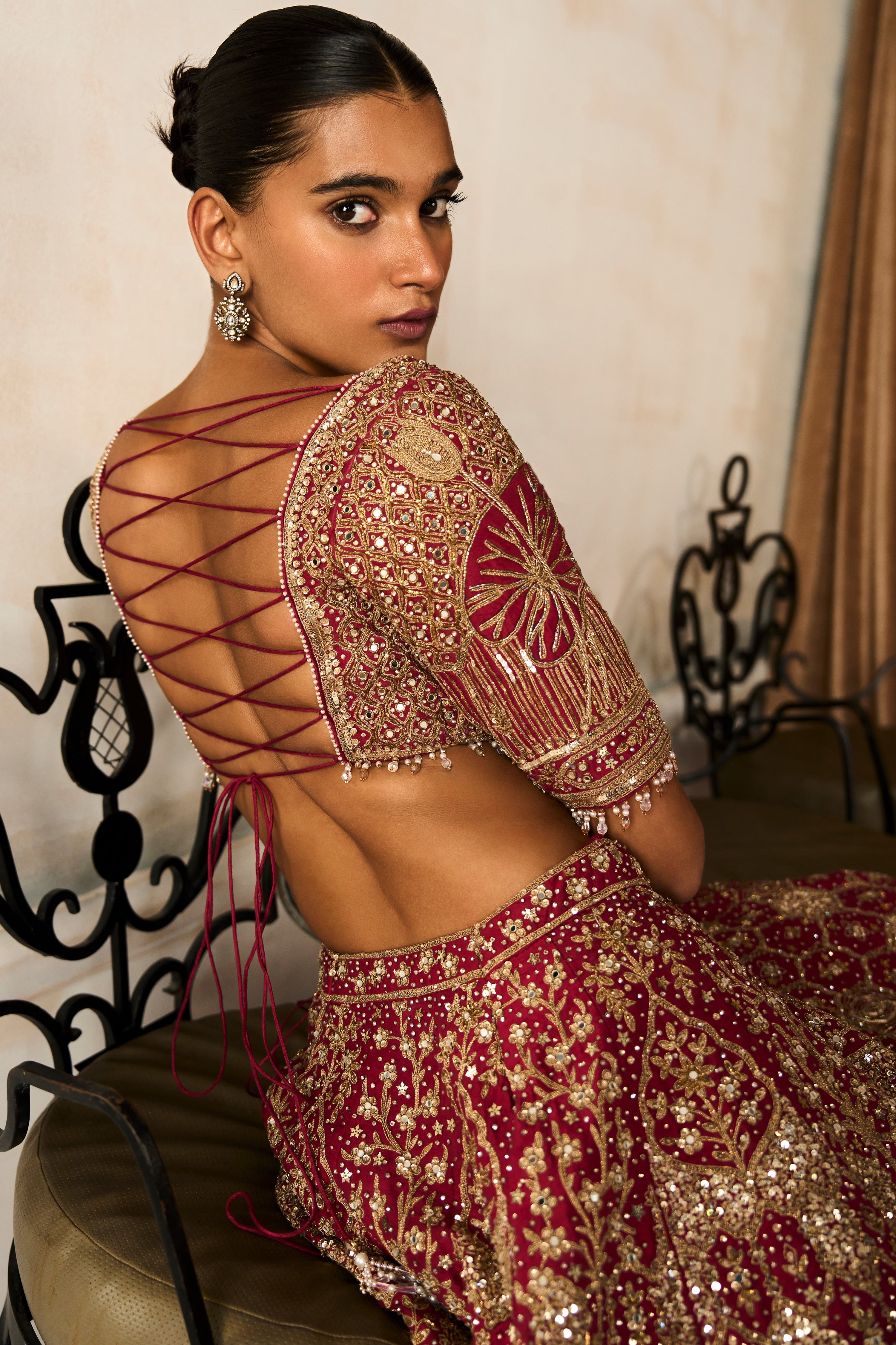 The Vintage Lotus Pond Scarlet Lehenga