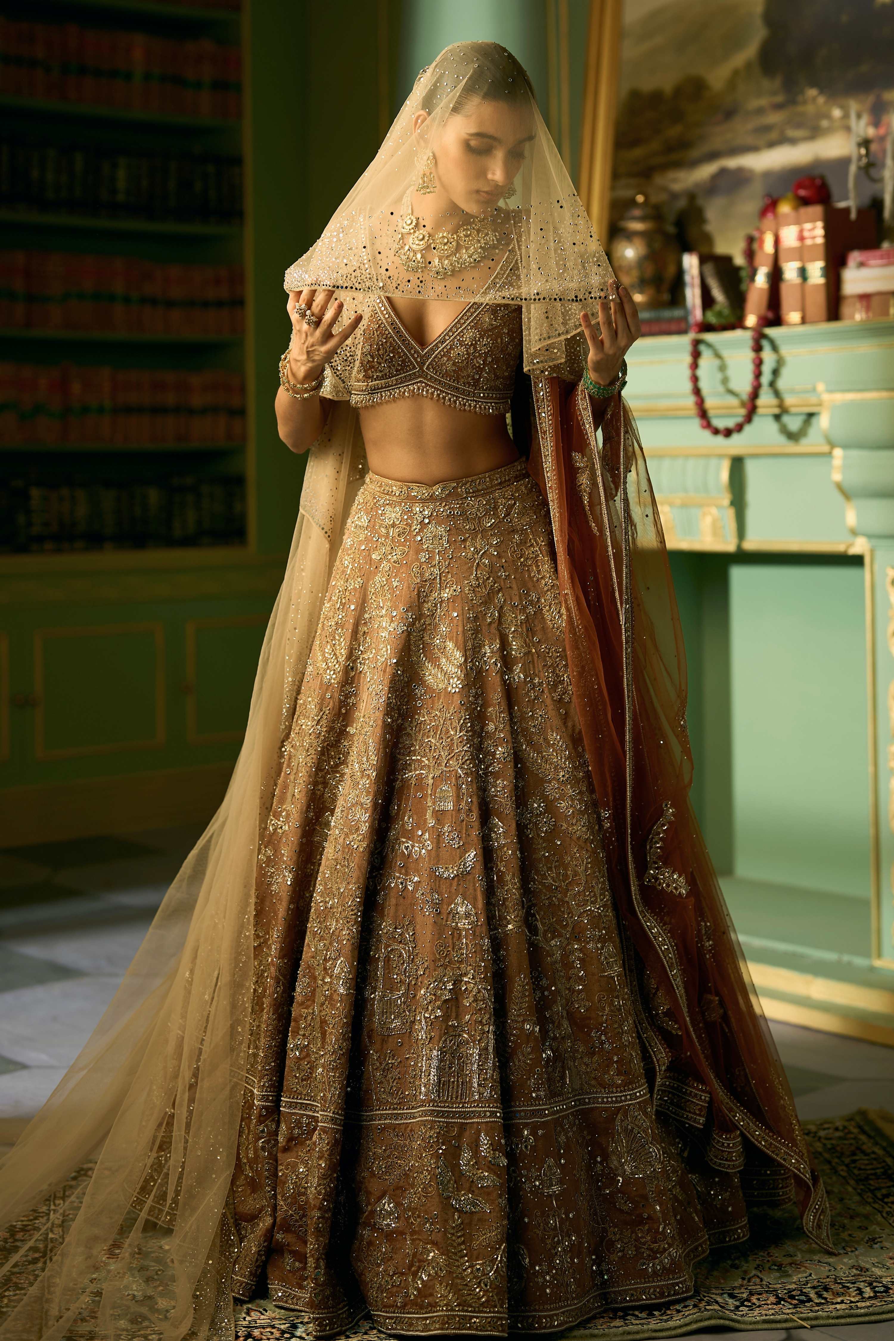 The Garden of Elves Apricot Lehenga