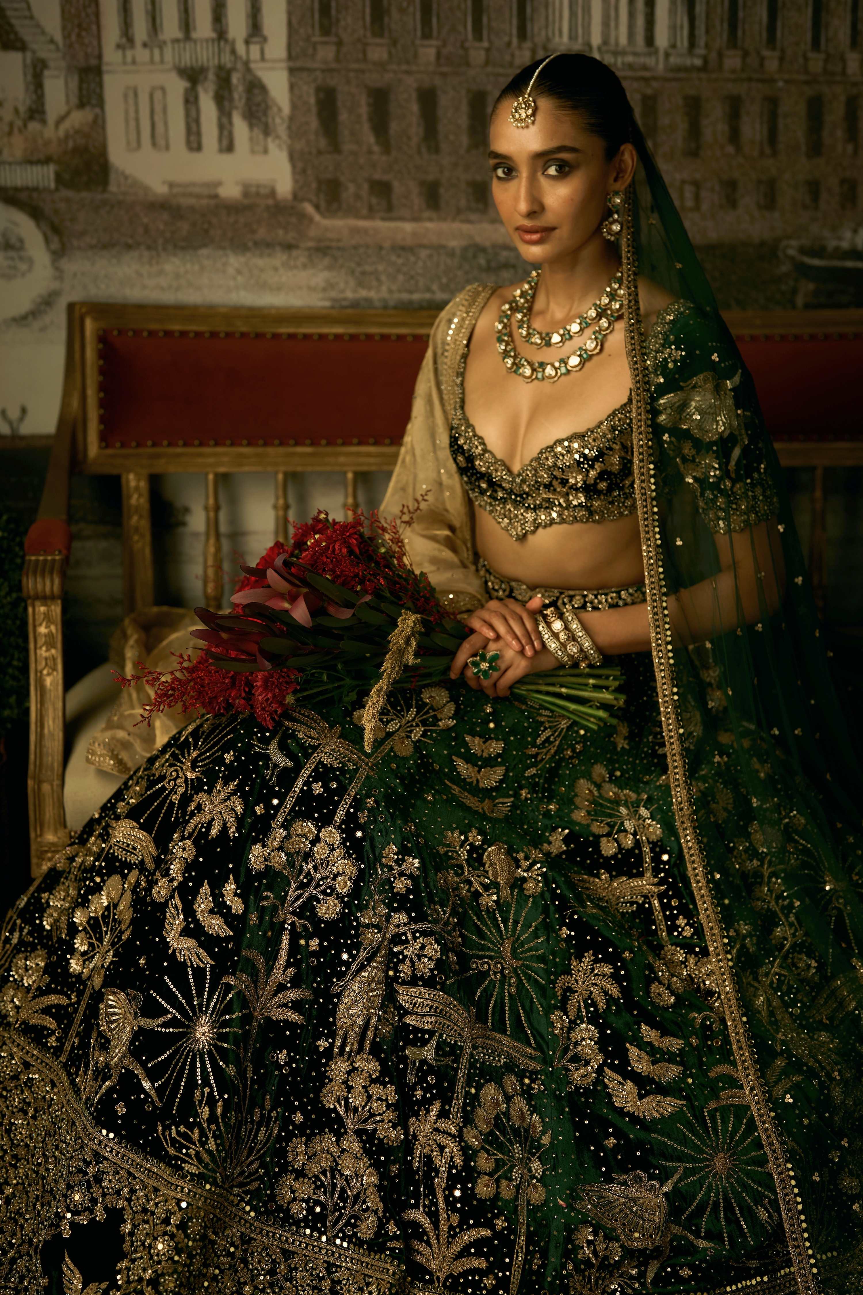 The Royal Wanderlust Forest Green Lehenga