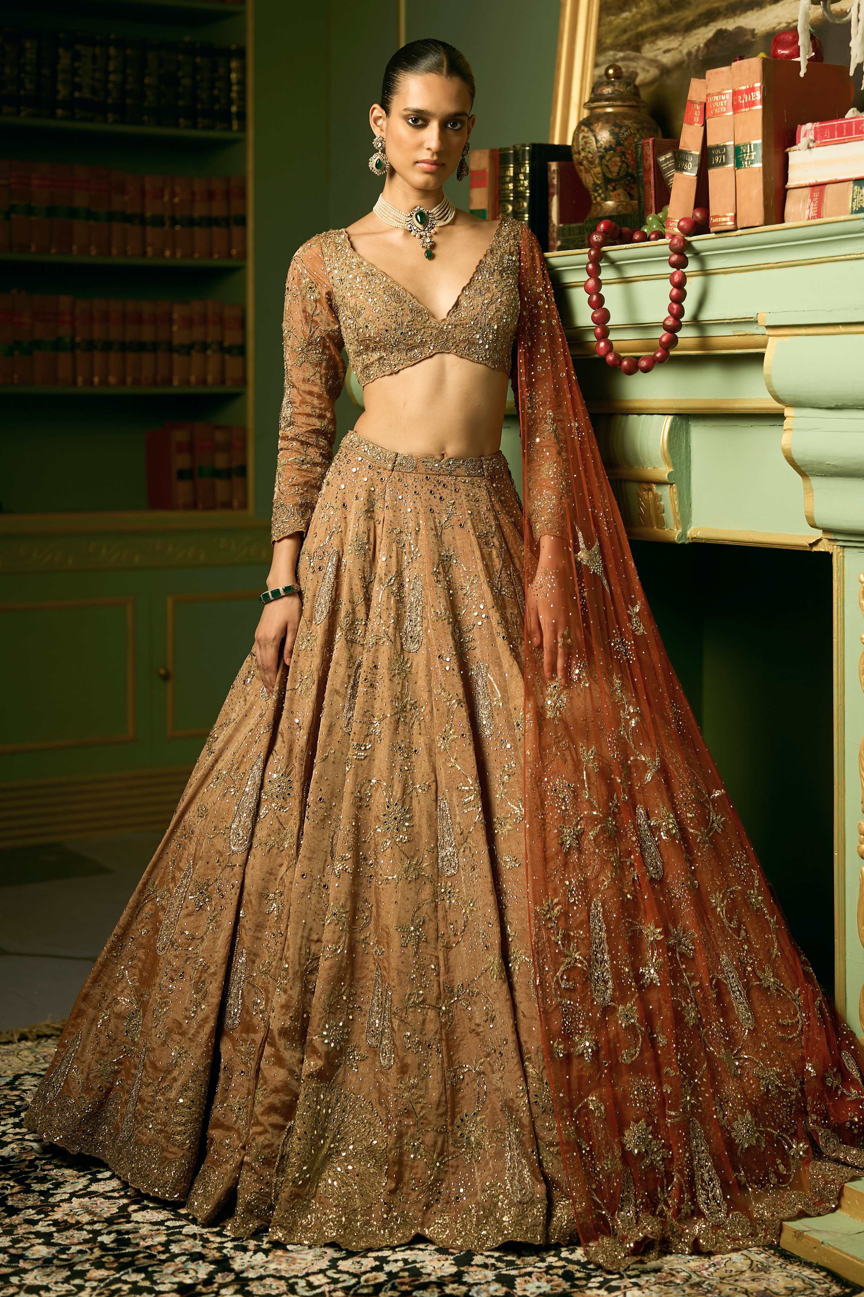 The Pine Landscape Apricot Lehenga