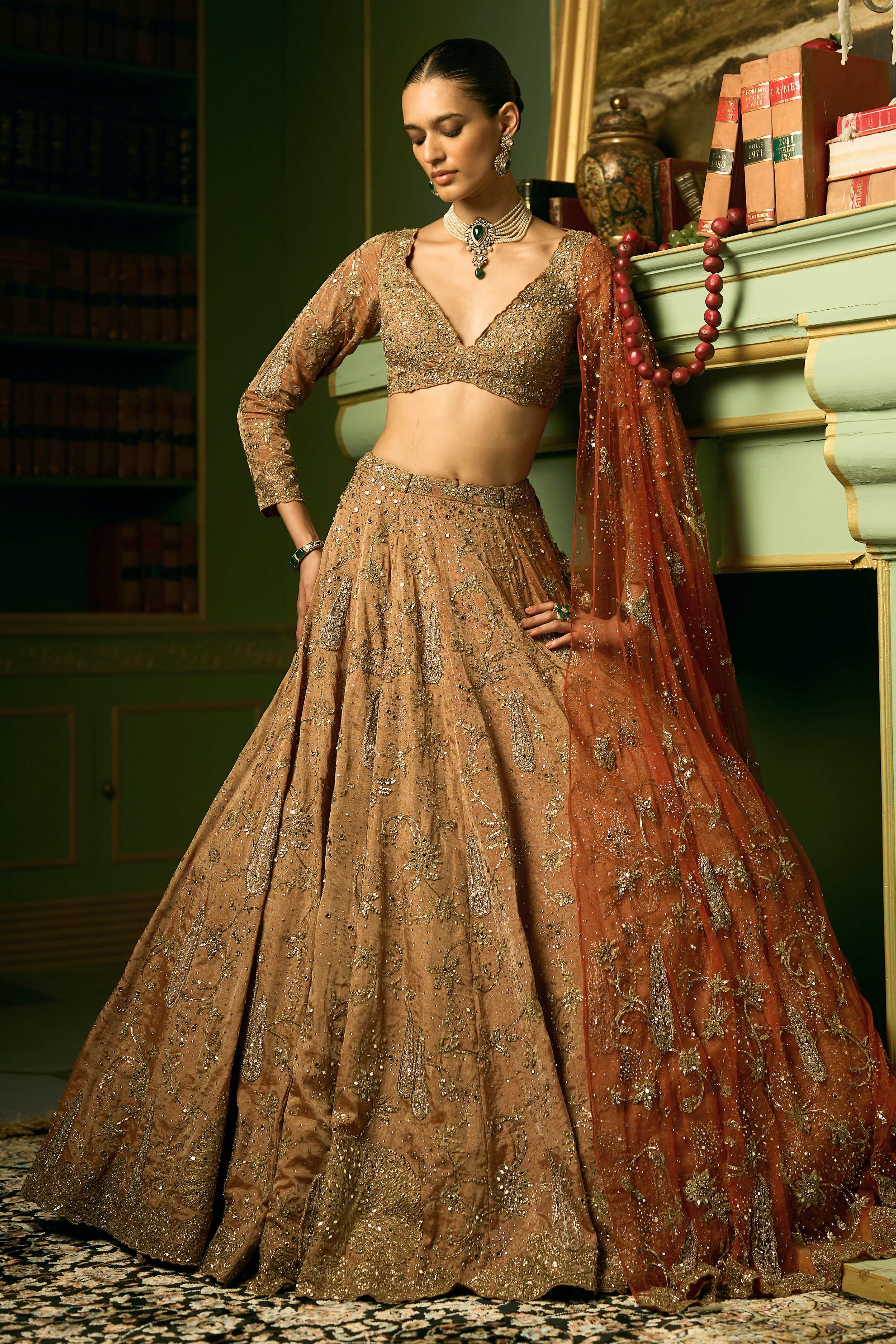 The Pine Landscape Apricot Lehenga