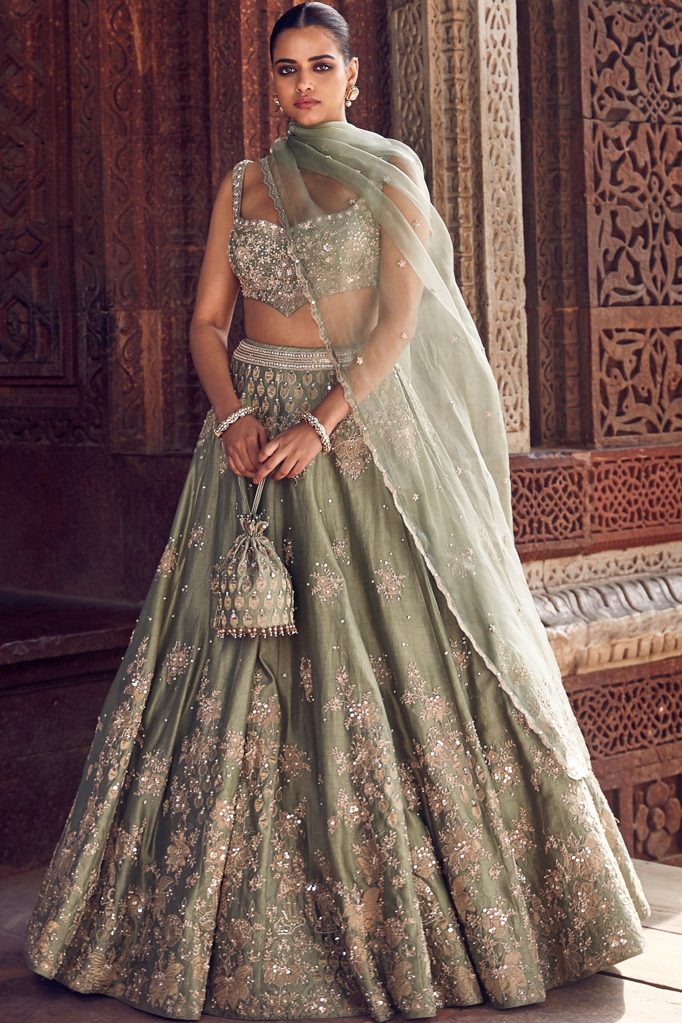 The Sona Patti Jade Bow Lehenga