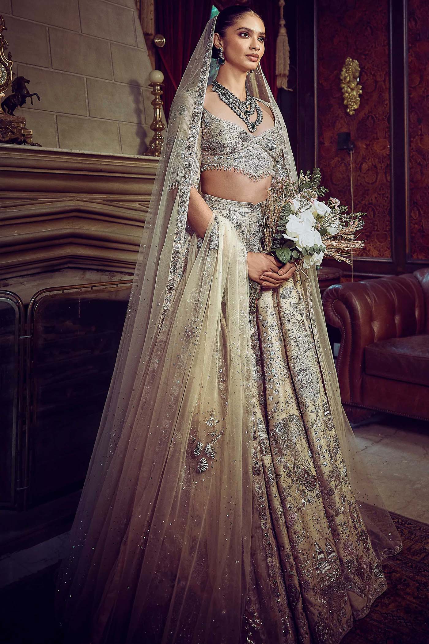 The Wild Ocean Ekru Lehenga