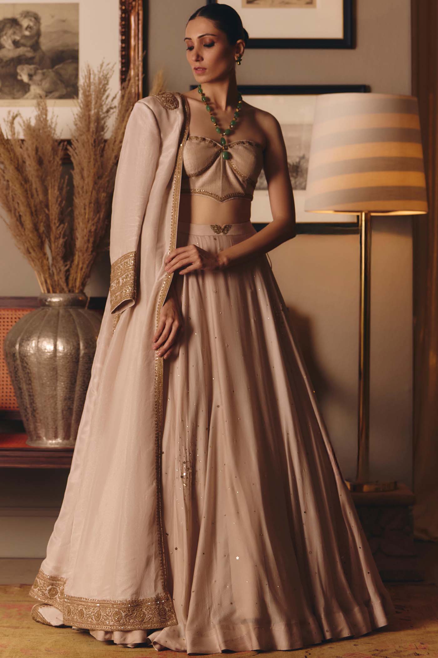 The Aged Ekru Saadgi Lehenga