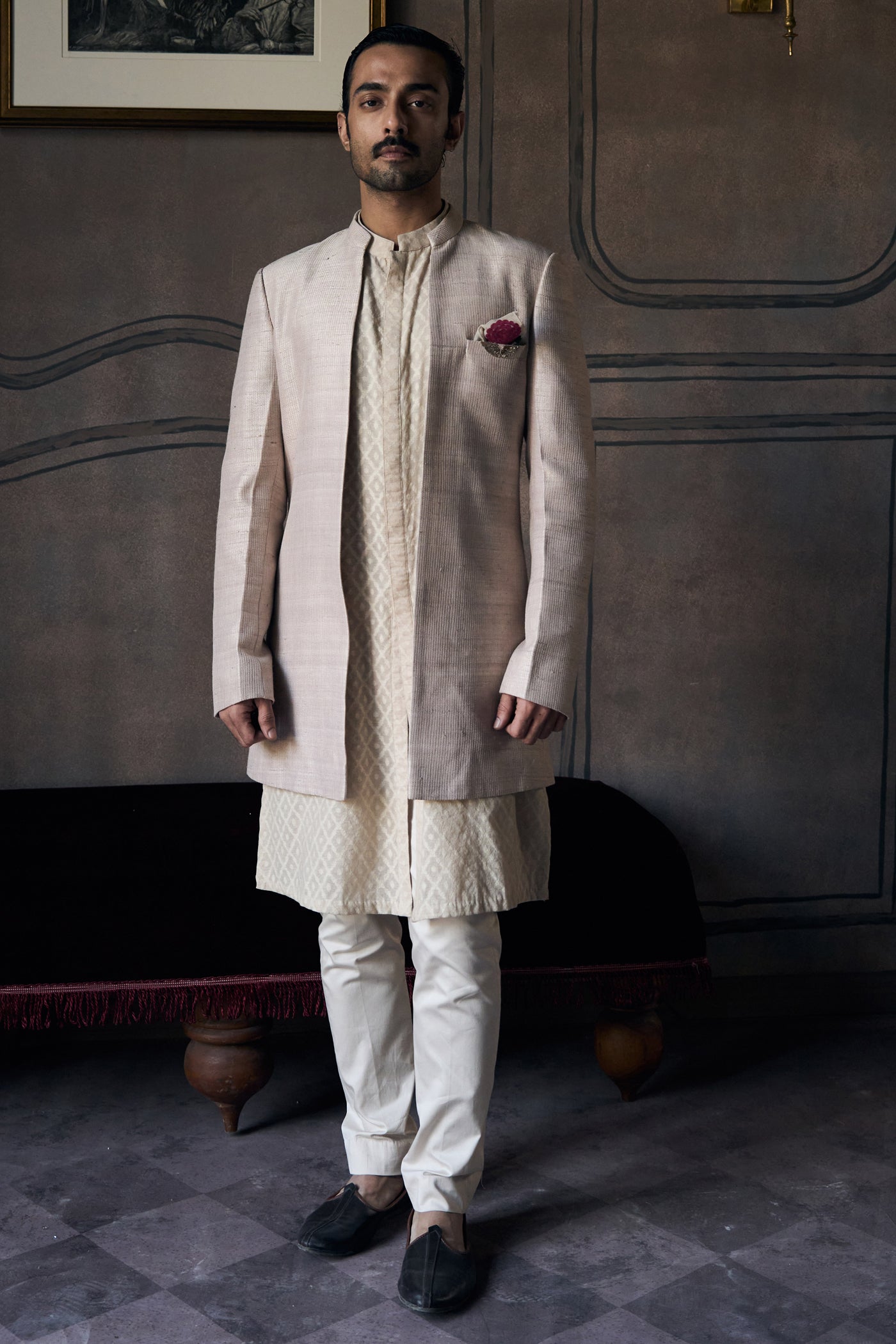 The Classic Dhagai Open Rambagh Achkan with Kurta