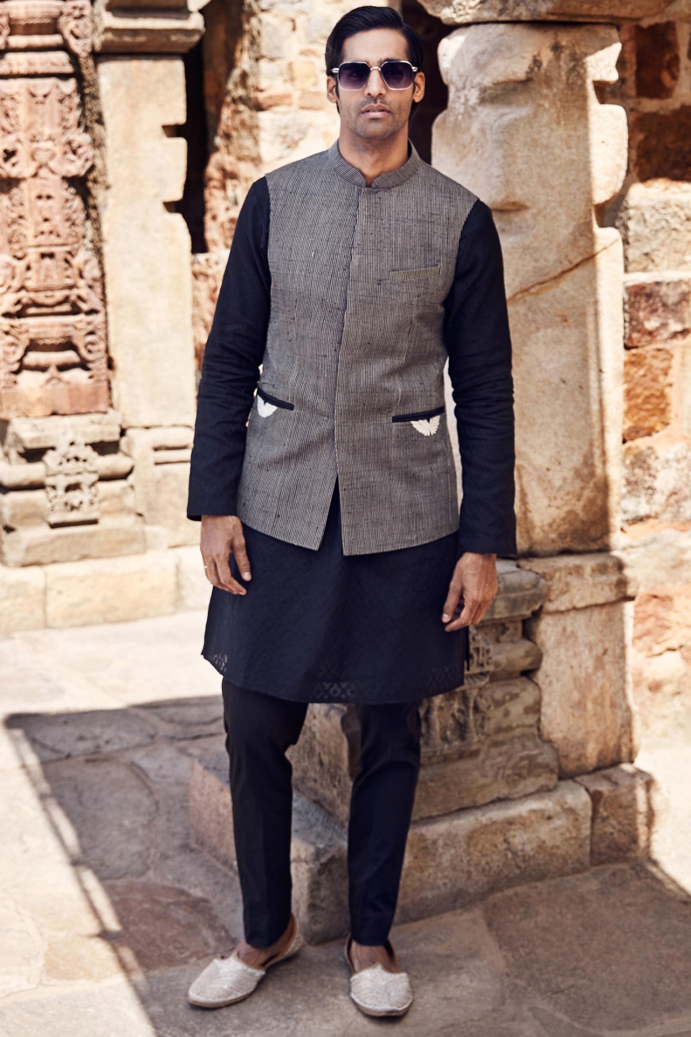 The Iconic Double Wing Pocket Bundy Jacket with a Saada Kurta