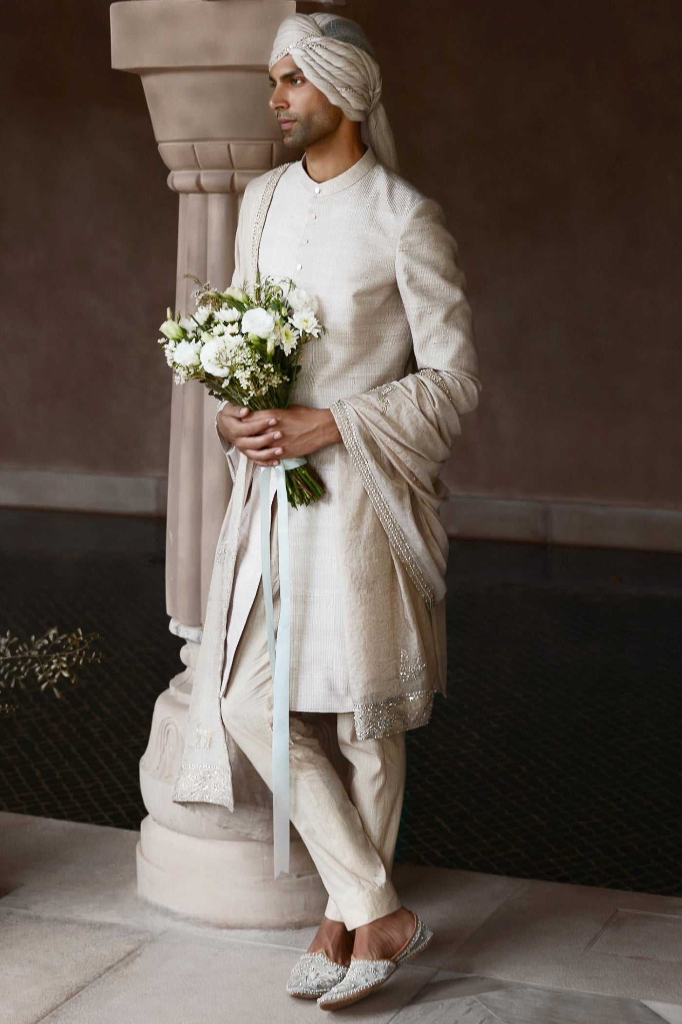 The Silver Needle Ekru Sherwani