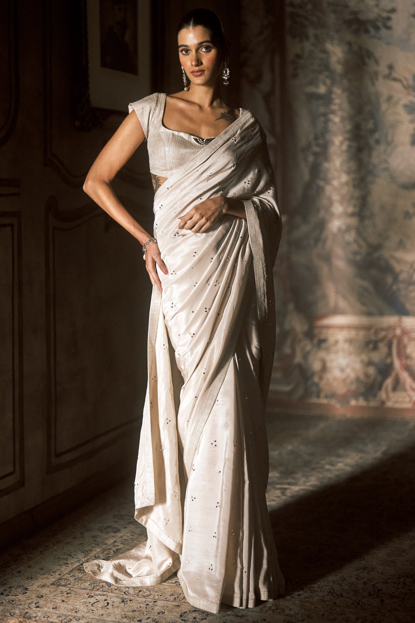 The Oslo Winged Silk Trinity Mukaish Saree