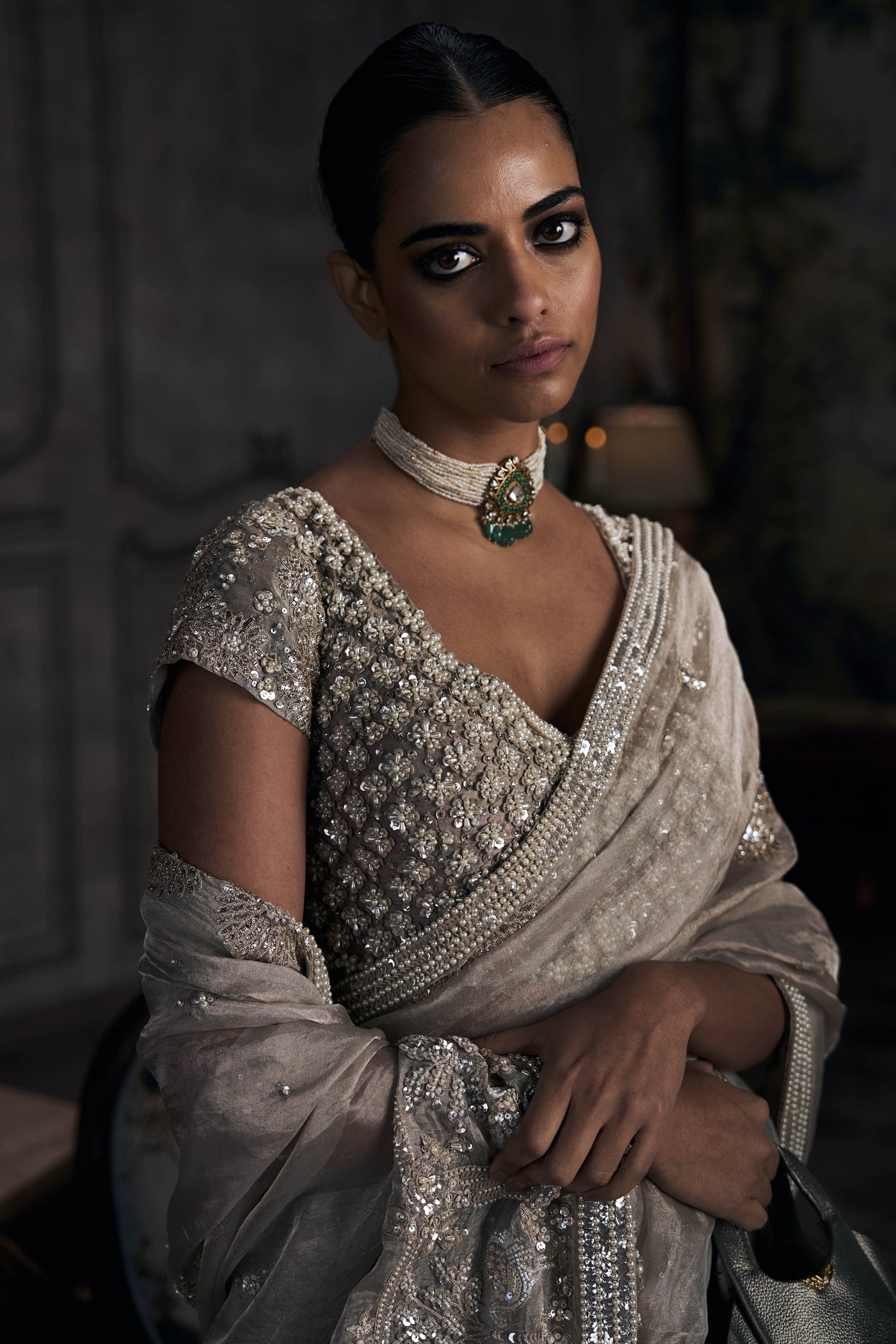 The Tarnished Silver Wild Dandelion Tissue Saree